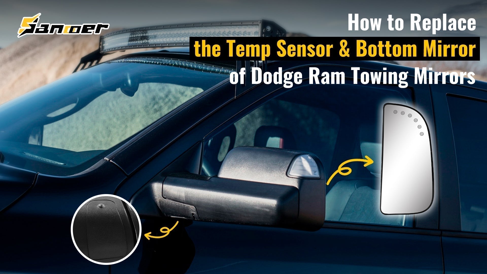 How to replace the Temp Sensor & Bottom Mirror of Dodge Ram Towing Mirrors | Sanooer Autoparts