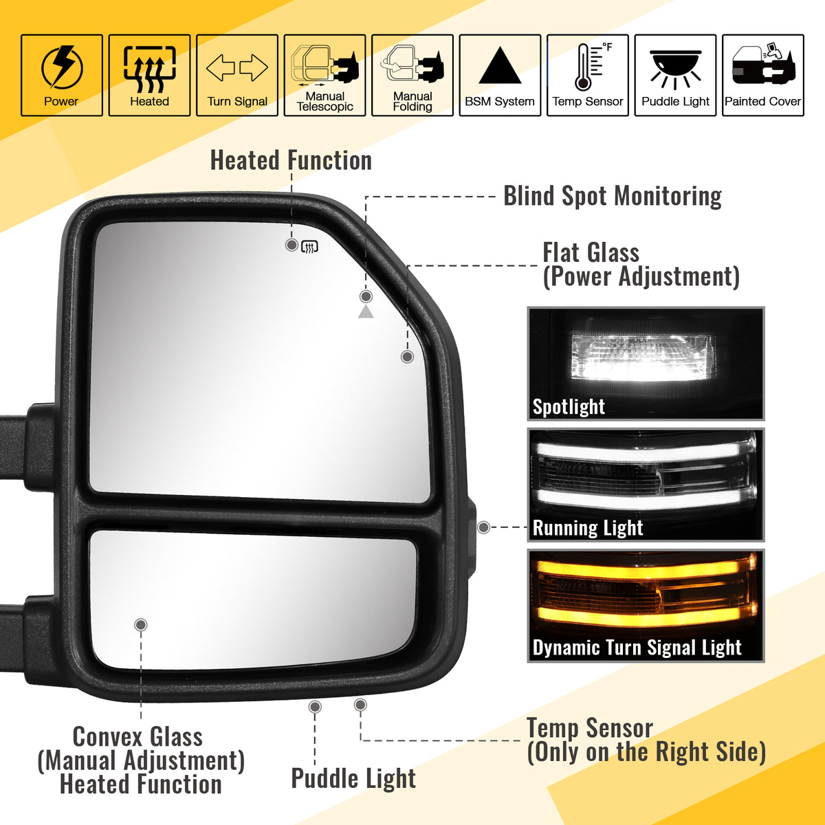 Sanooer Tow Mirrors for 2021-2026 Ford F150, 2023-2026 F250 F350 F450 - Heated Adjustable LED Signal