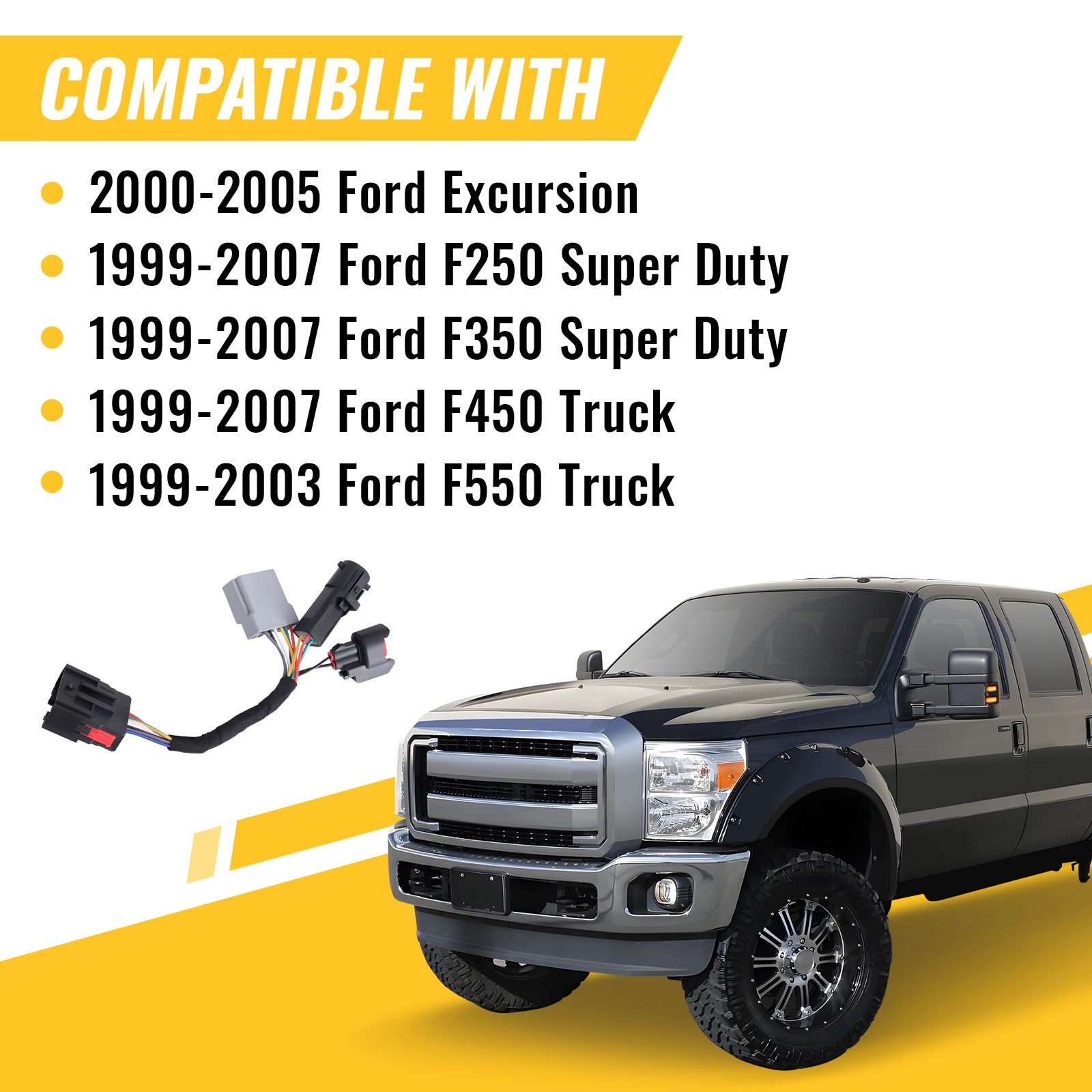 2pcs Conversion Harness Adapter Wiring Connector Towing Mirrors for F250 F350 F450 F550 Super Duty Truck 1999-2007