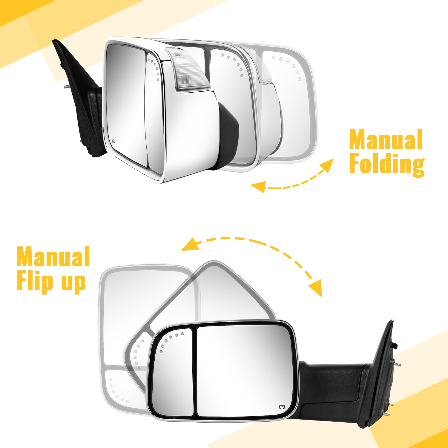 Sanooer 2009-2024 Ram 1500 2500 3500 Ram 1500 Classic Towing Mirrors-Multfunction Pair Set
