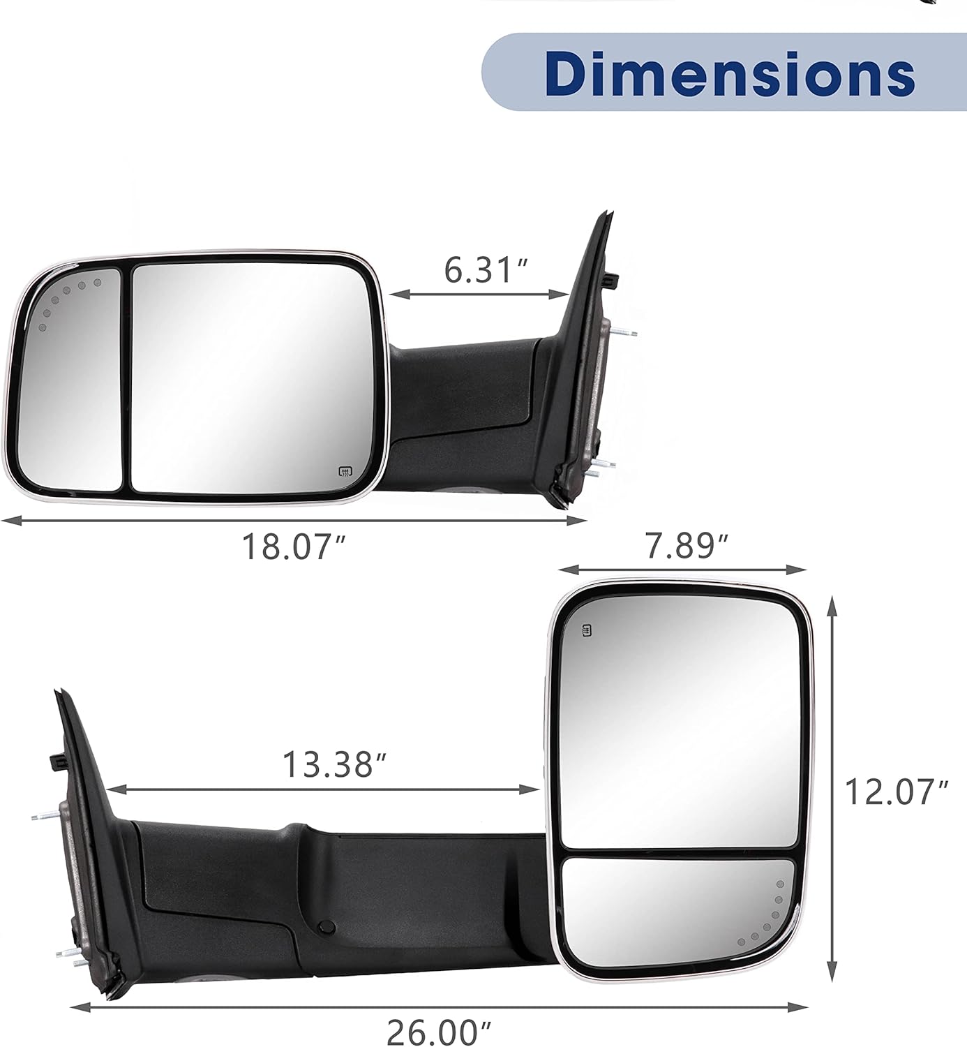 Sanooer 2009-2024 Ram 1500 2500 3500 Ram 1500 Classic Towing Mirrors-Multfunction Pair Set