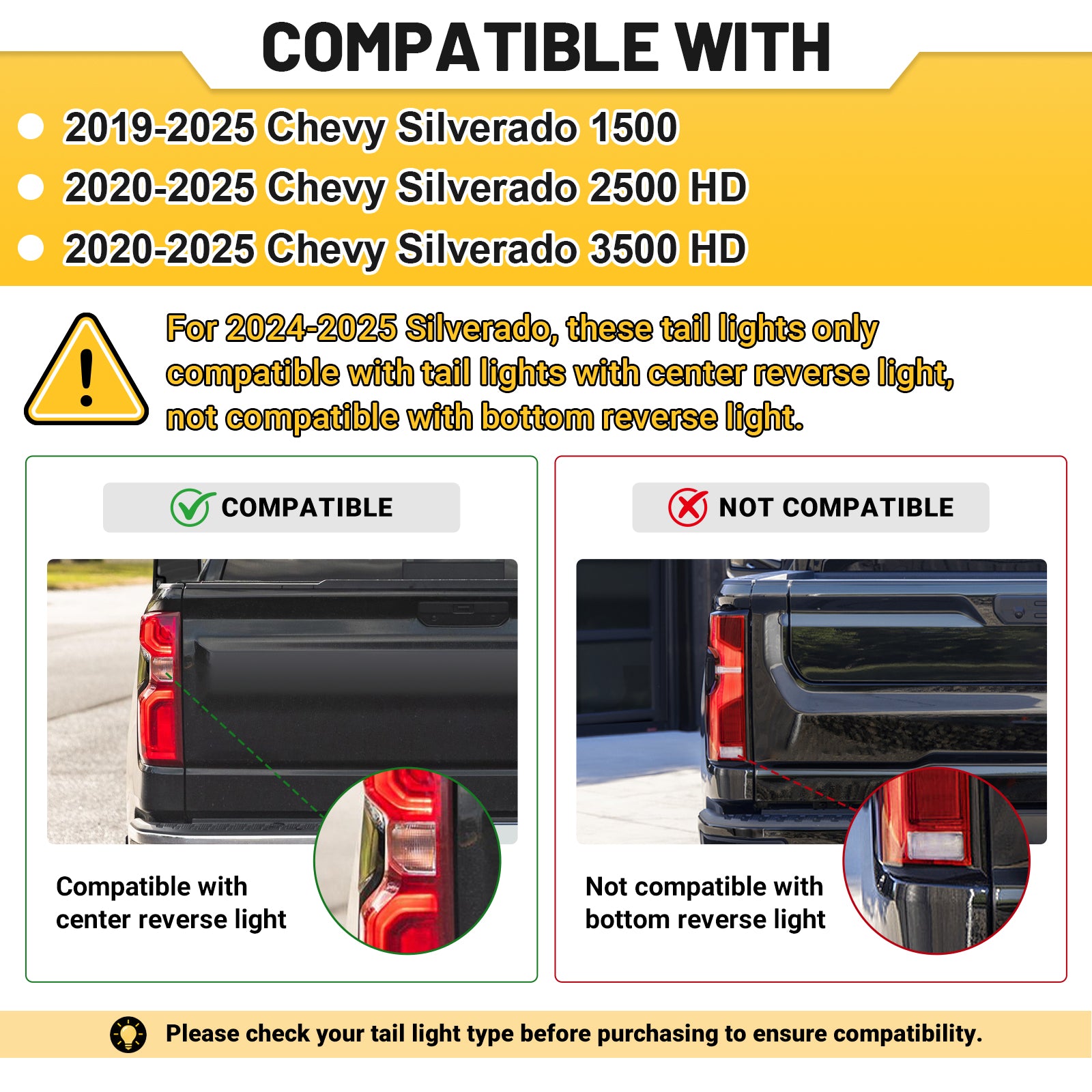 Sanooer 2019-2025 Silverado 1500 2500HD 3500HD Tail Light