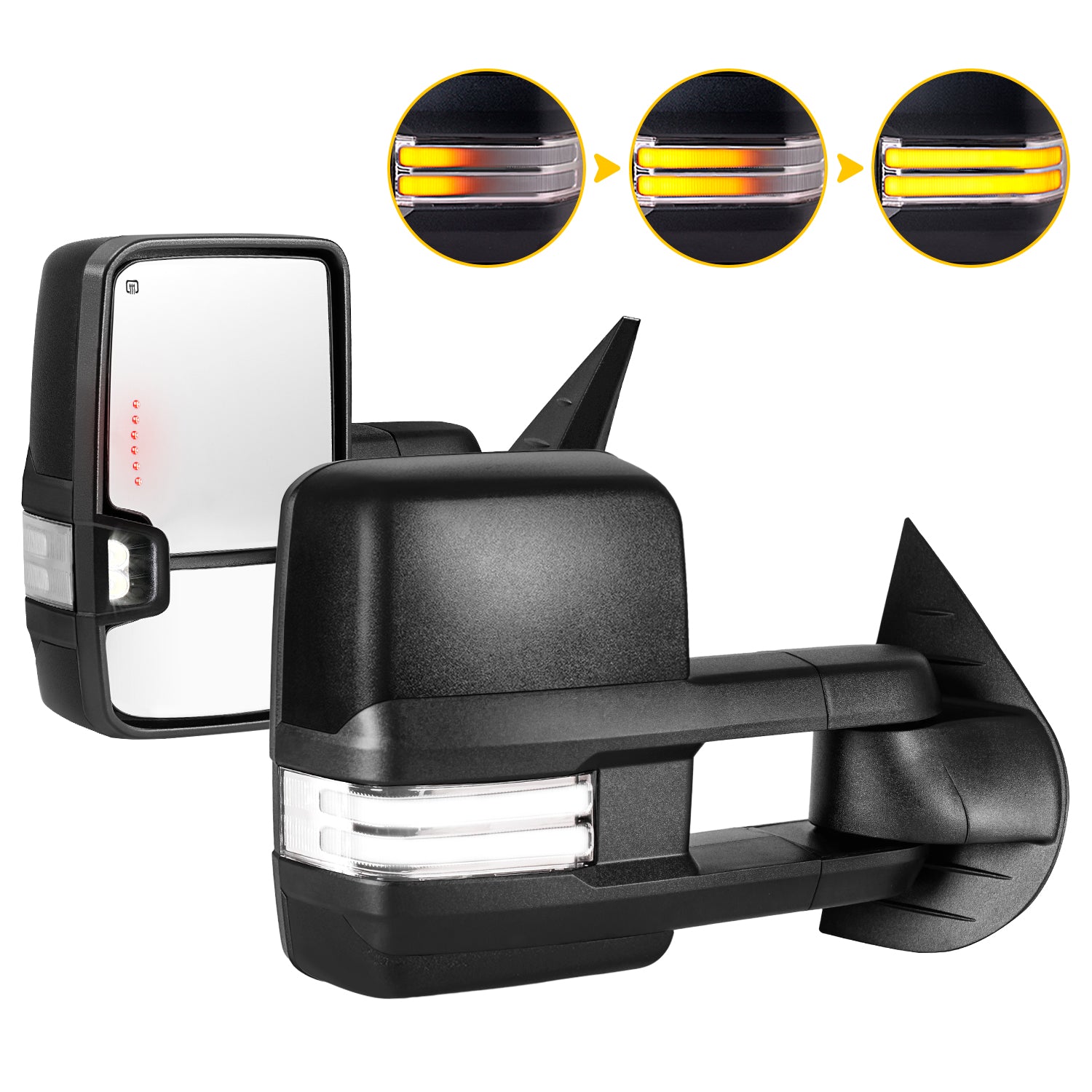 Sanooer Switchback Towing Mirrors for 2007.5-2013 Chevy Silverado GMC Sierra - Black/Chrome Light