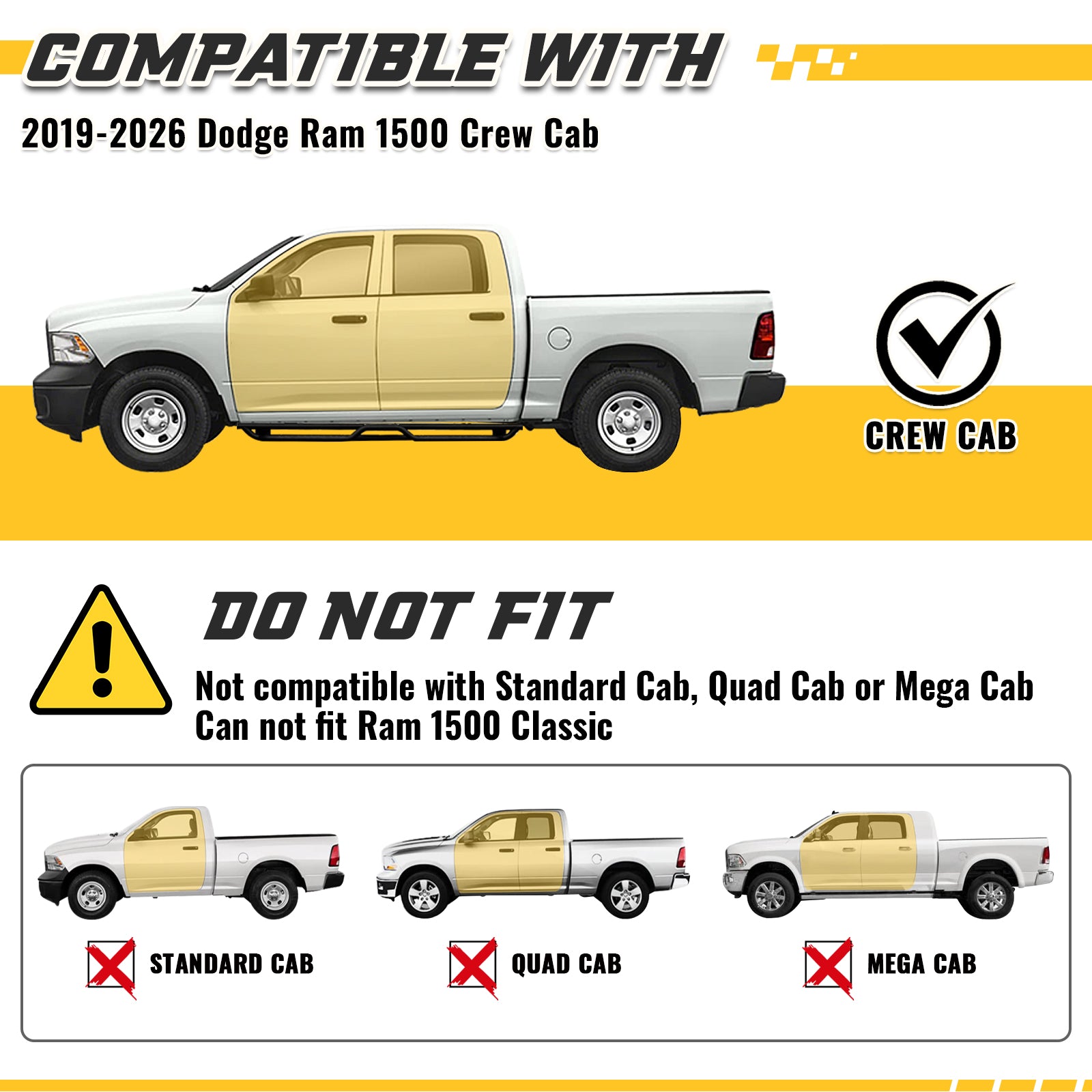 Sanooer 2019-2026 RAM 1500 Crew Cab Running Boards-New Gen