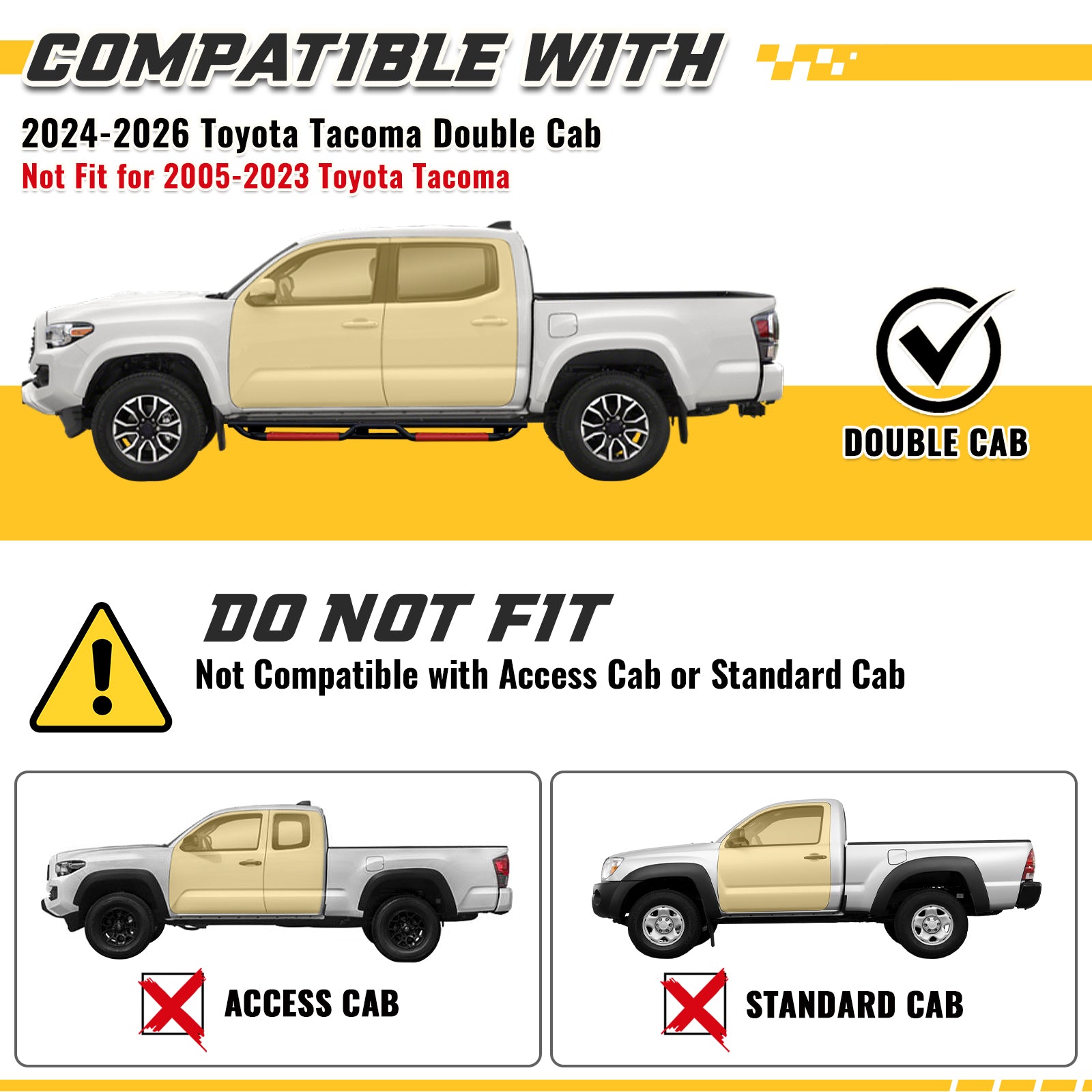 Sanooer 2024-2026 Tacoma Double Cab 4 Doors Step Bar Running Boards