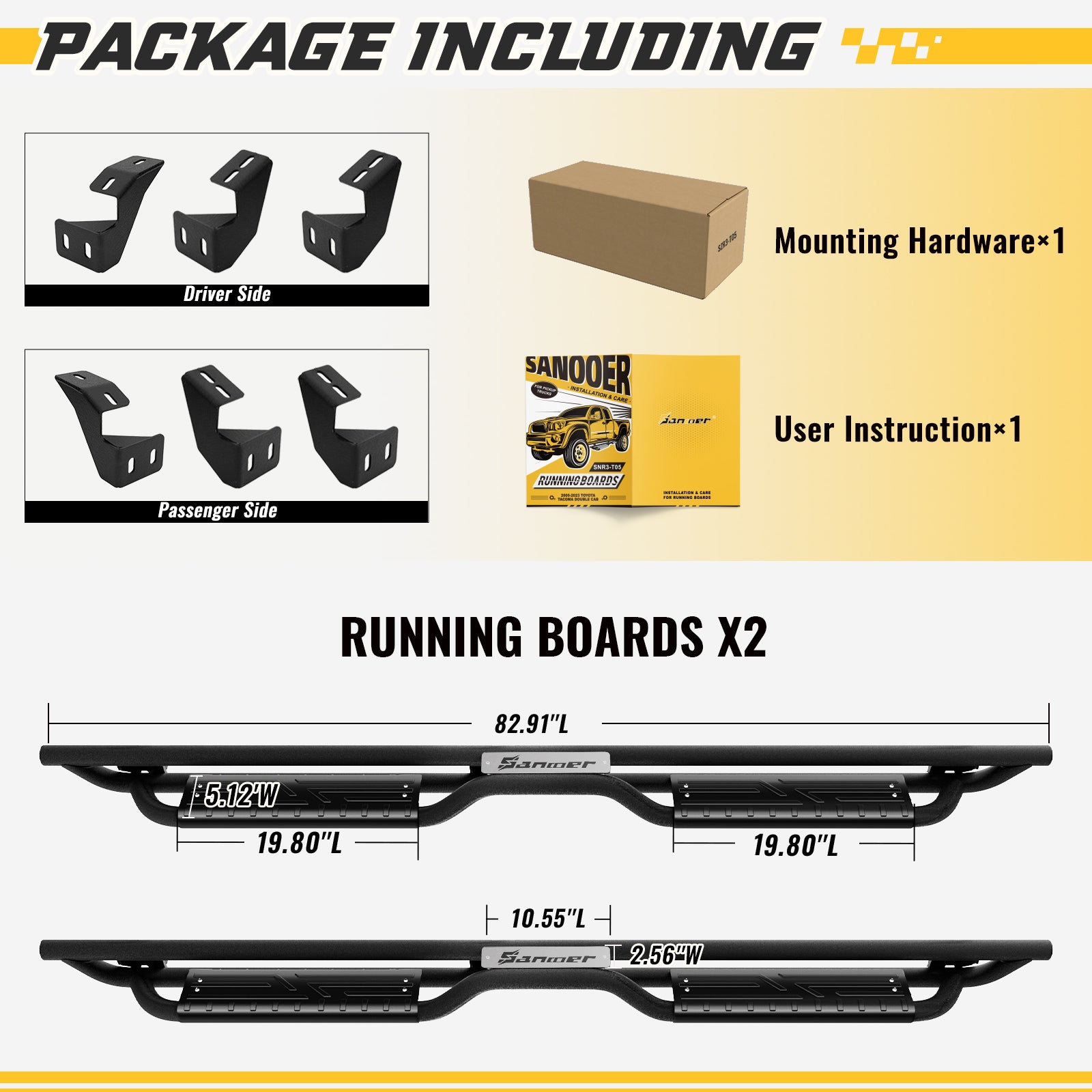 packge included with the purchase of Sanooer Running Boards