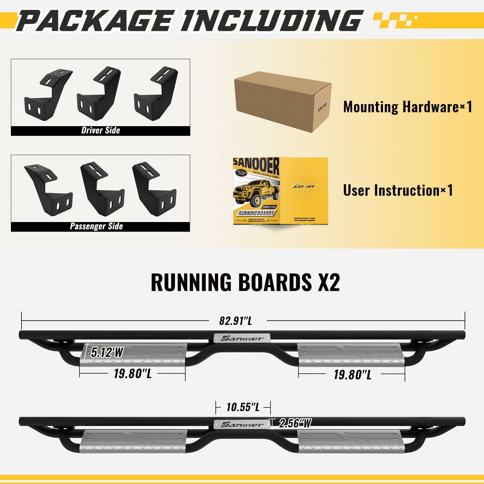 packge included with the purchase of Sanooer Running Boards