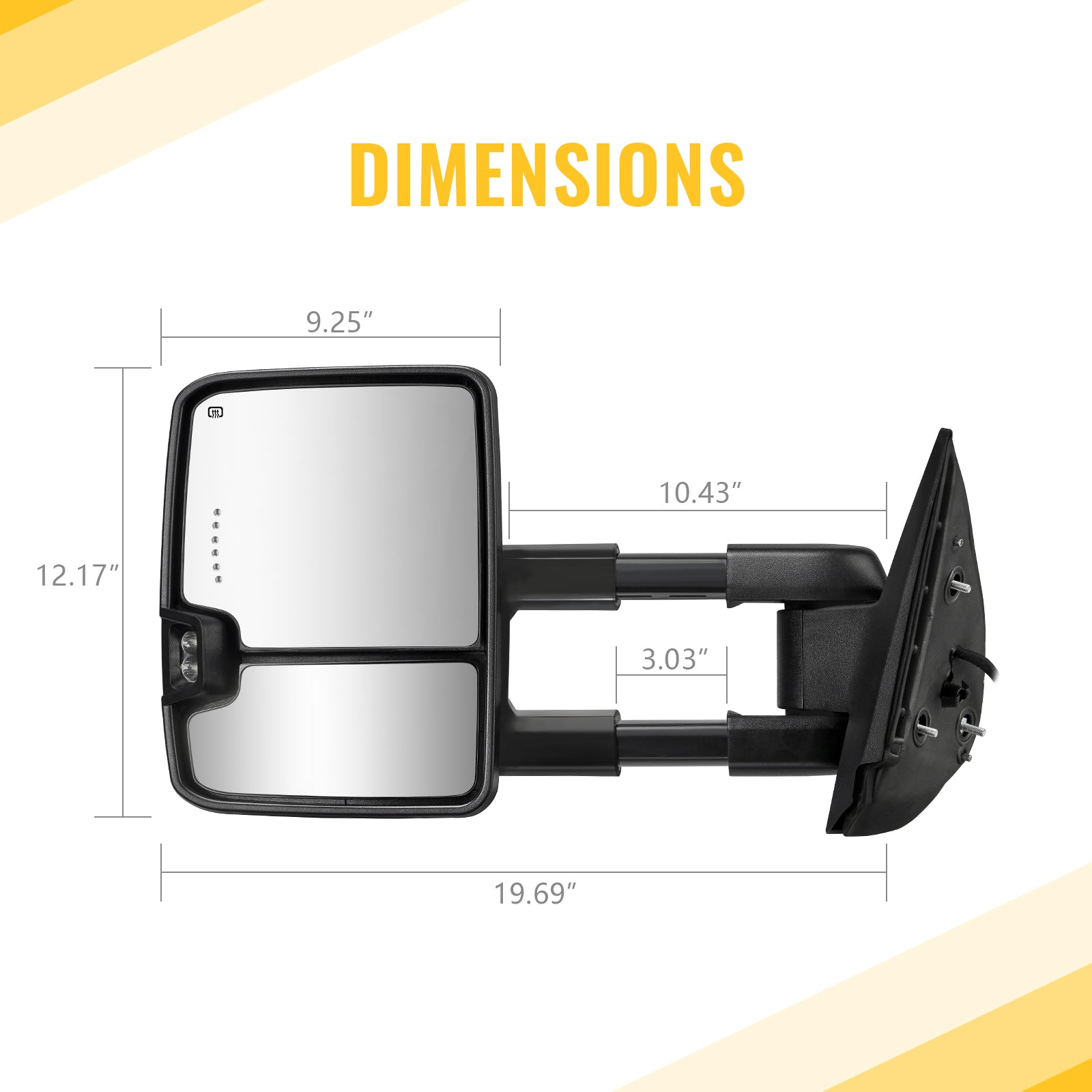 Sanooer Towing Mirror size diagram