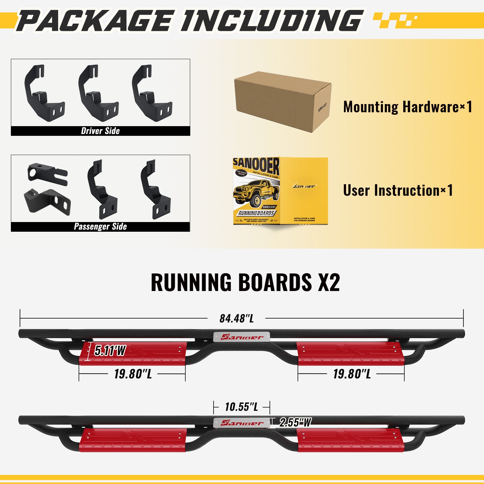 packge included with the purchase of Sanooer Running Boards