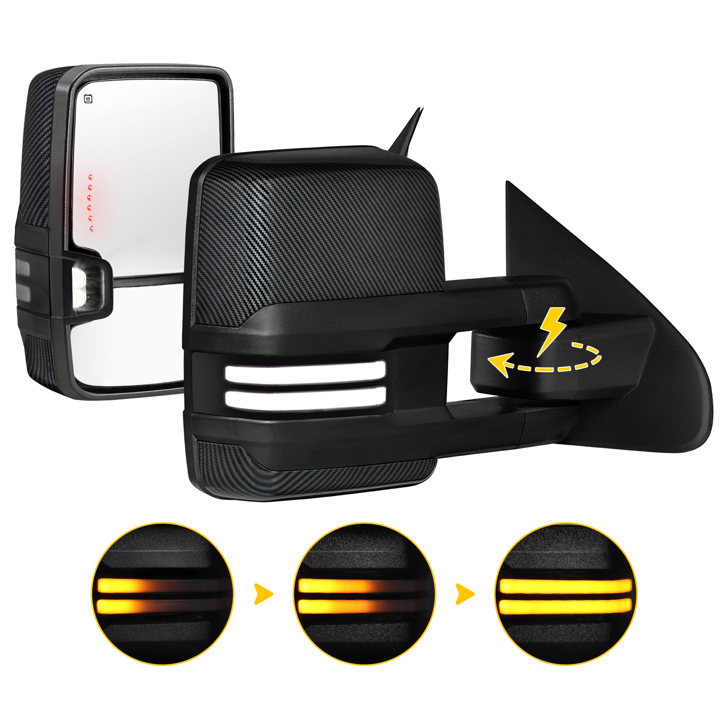 Sanooer 2014-2019 CHEVY Silverado Carbon Fiber Pattern Switchback Power Folding Towing Mirror