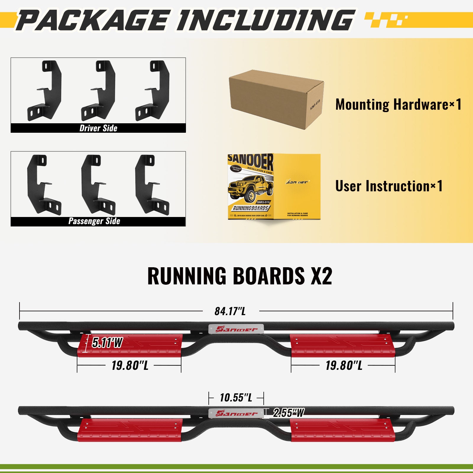 packge included with the purchase of Sanooer Running Boards