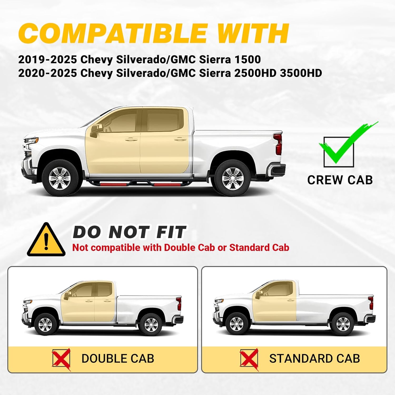 Sanooer 2019-2025 Silverado Sierra Crew Cab Running Boards
