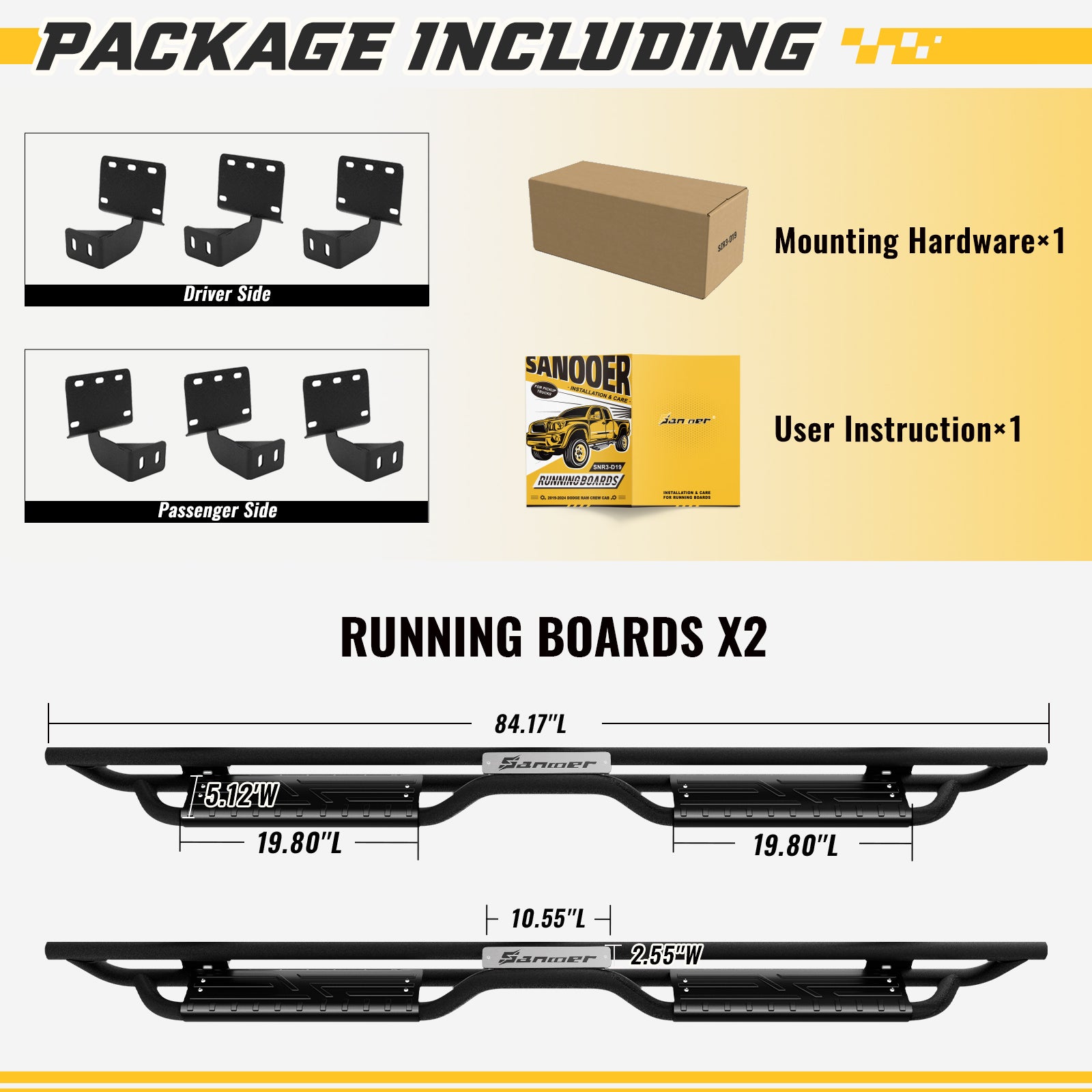 packge included with the purchase of Sanooer Running Boards