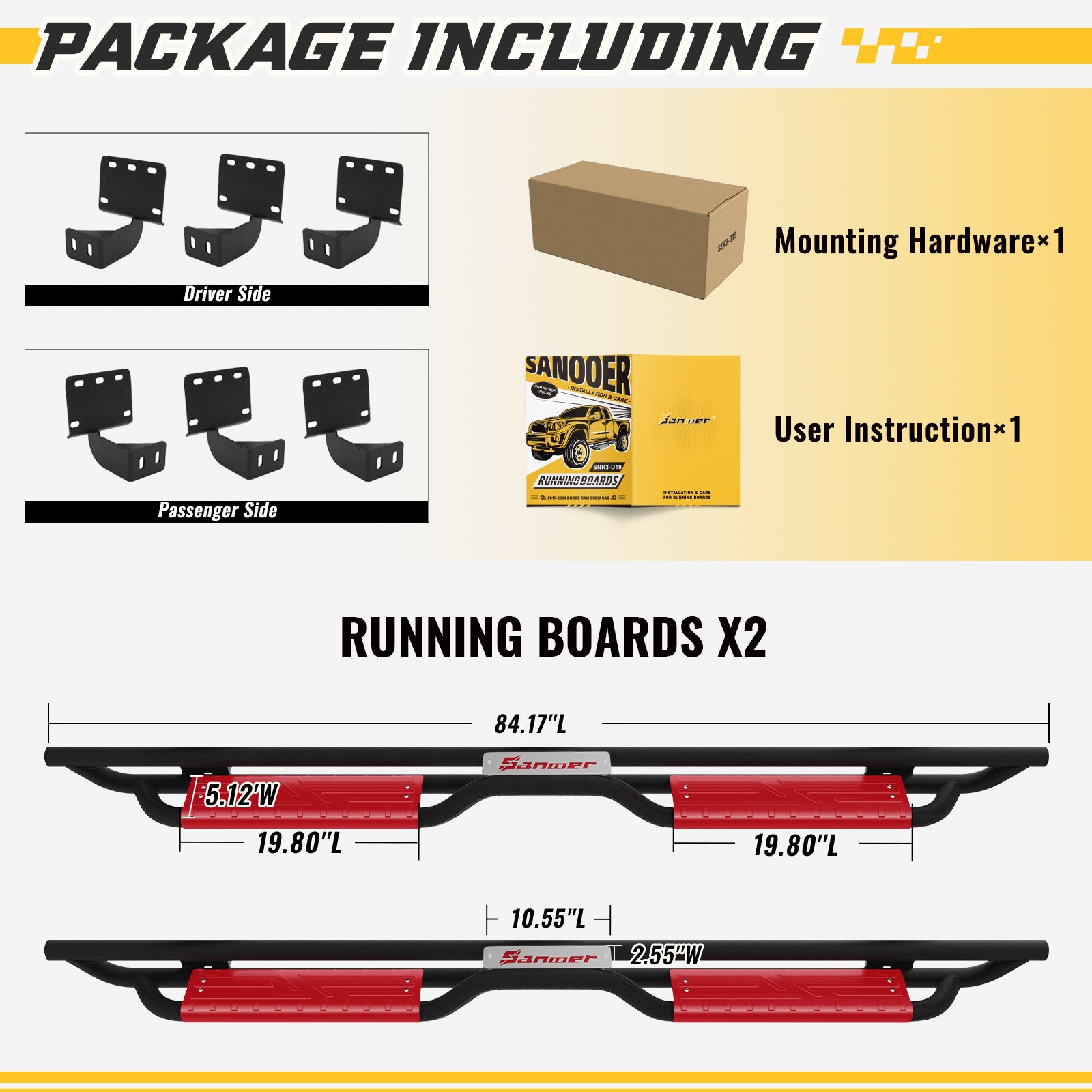packge included with the purchase of Sanooer Running Boards