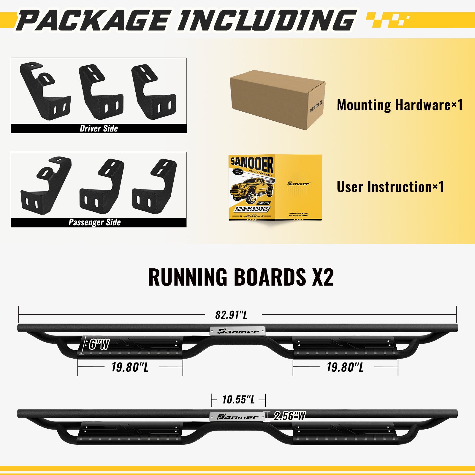 packge included with the purchase of Sanooer Running Boards