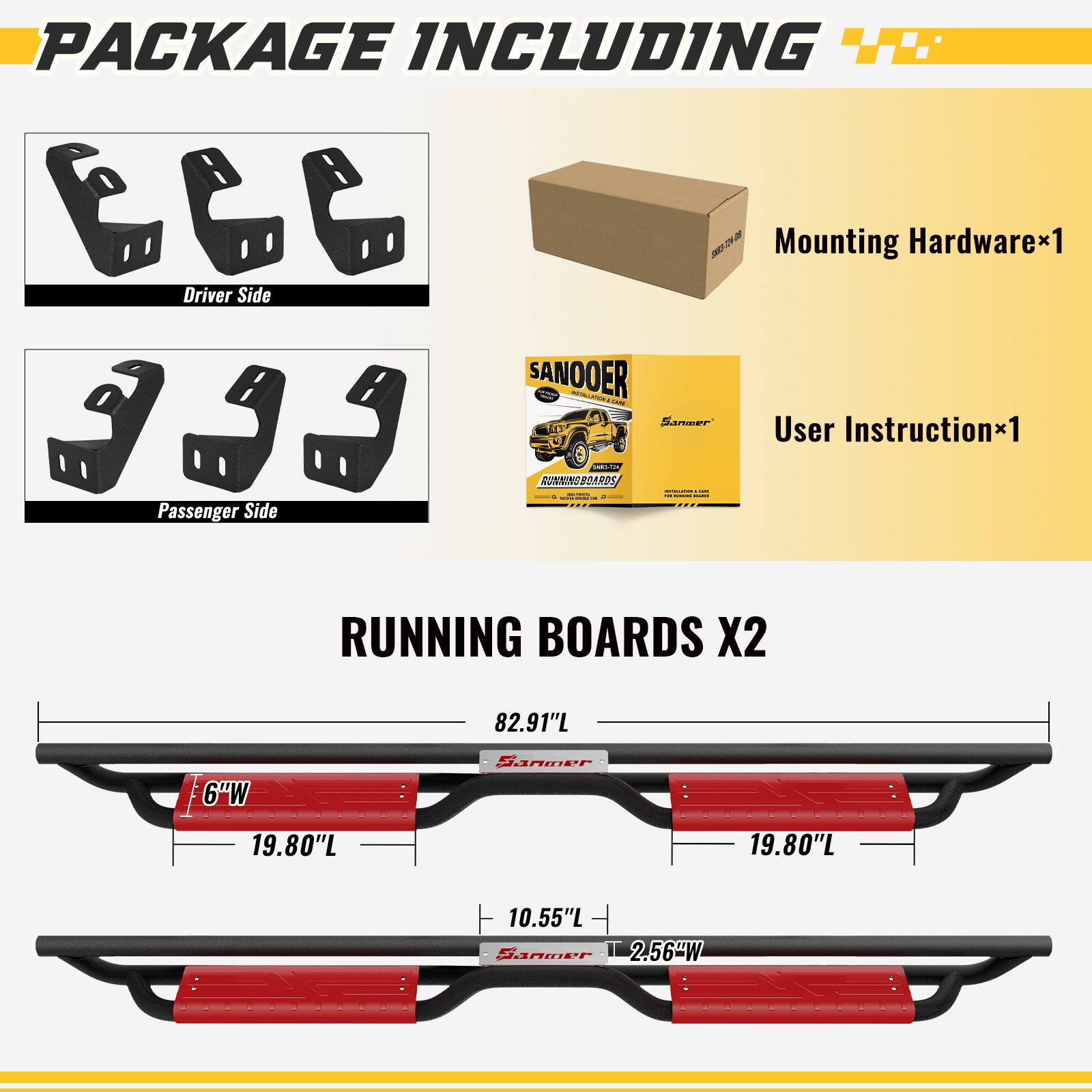 packge included with the purchase of Sanooer Running Boards