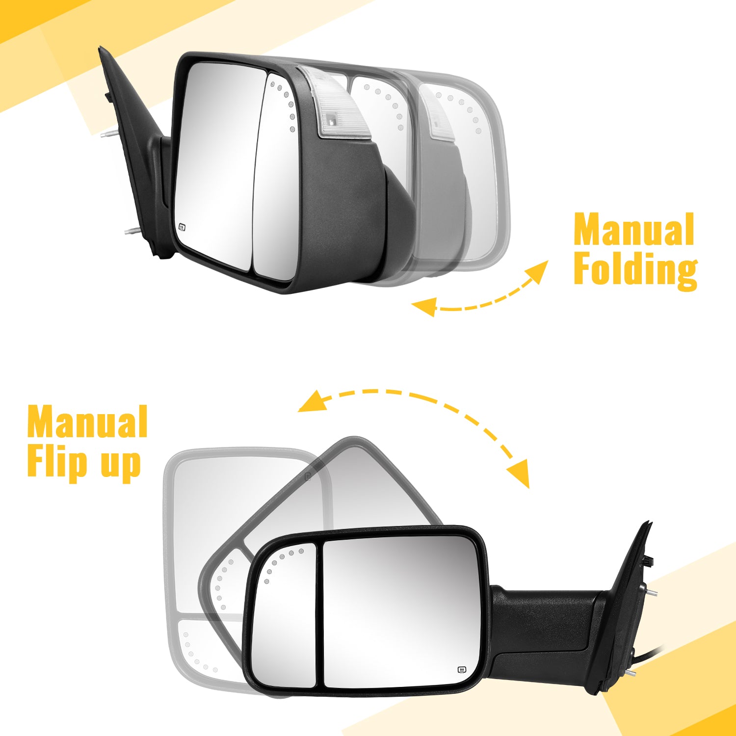 Sanooer 2009-2024 Ram 1500 2500 3500 Ram 1500 Classic Towing Mirrors-Multfunction Pair Set