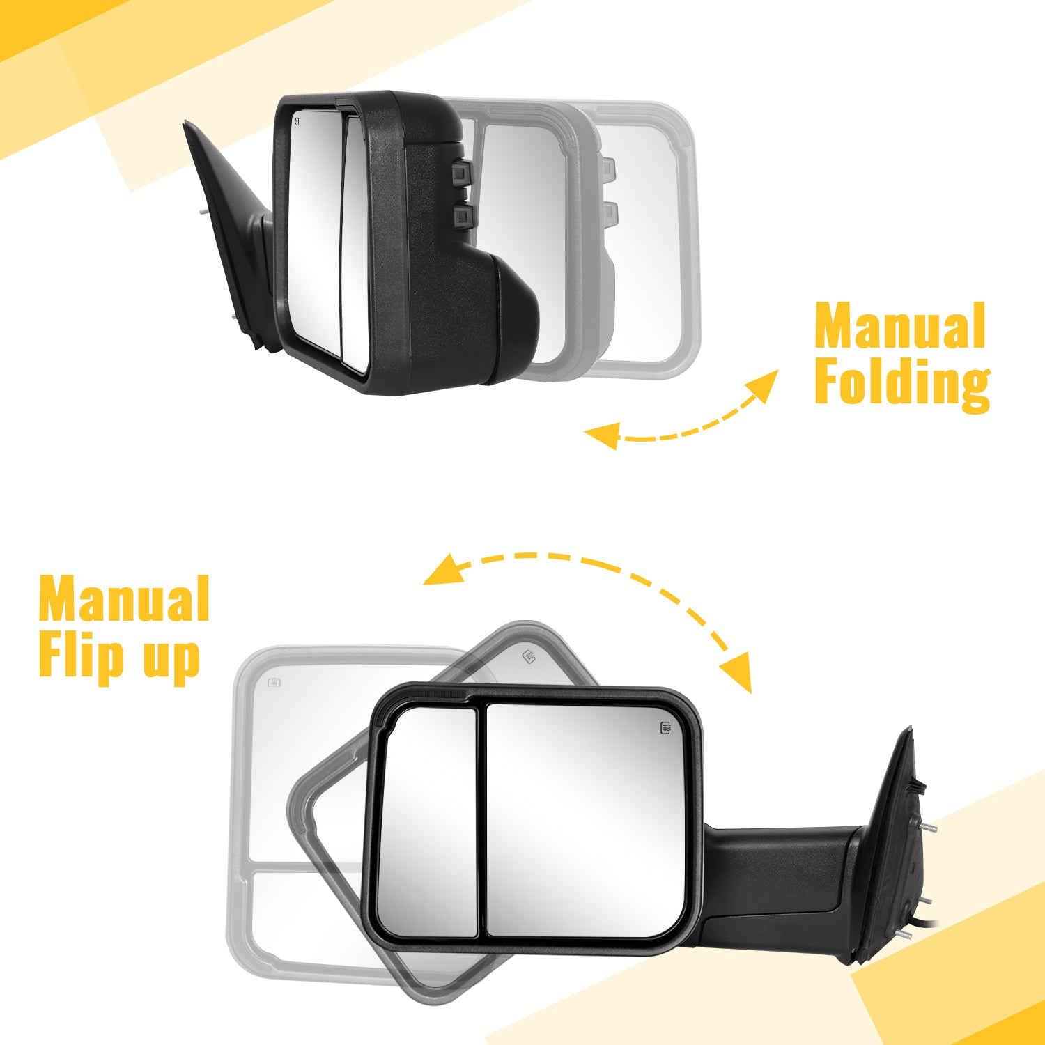 Sanooer Basic Tow Mirrors for Dodge Ram 1500 (2009-2018), Dodge Ram 2500 3500 (2010-2018)
