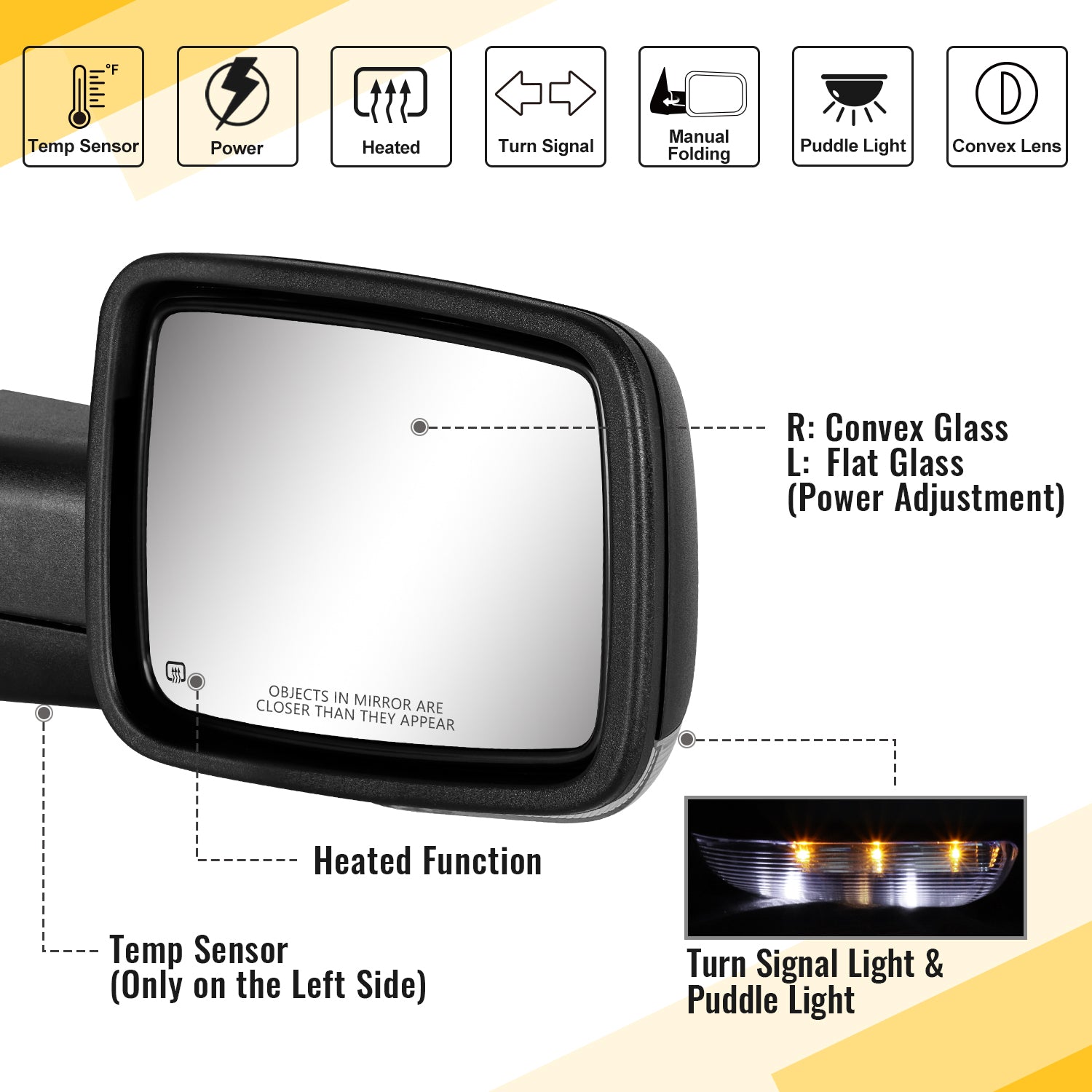 Sanooer Side Mirrors for 2009-2018 Dodge Ram 1500 2010-2018 Ram 2500 3500 2019-2024 1500 Classic Tow Mirrors
