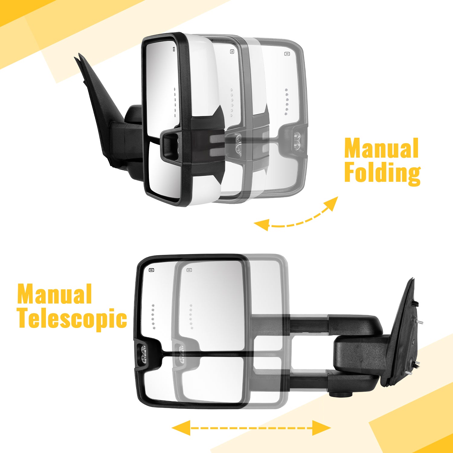 Sanooer Switchback Towing Mirrors for 2009-2018 Dodge Ram 1500 2500 3500, Painted White Extendable Telescopic Multifunction Pair Set
