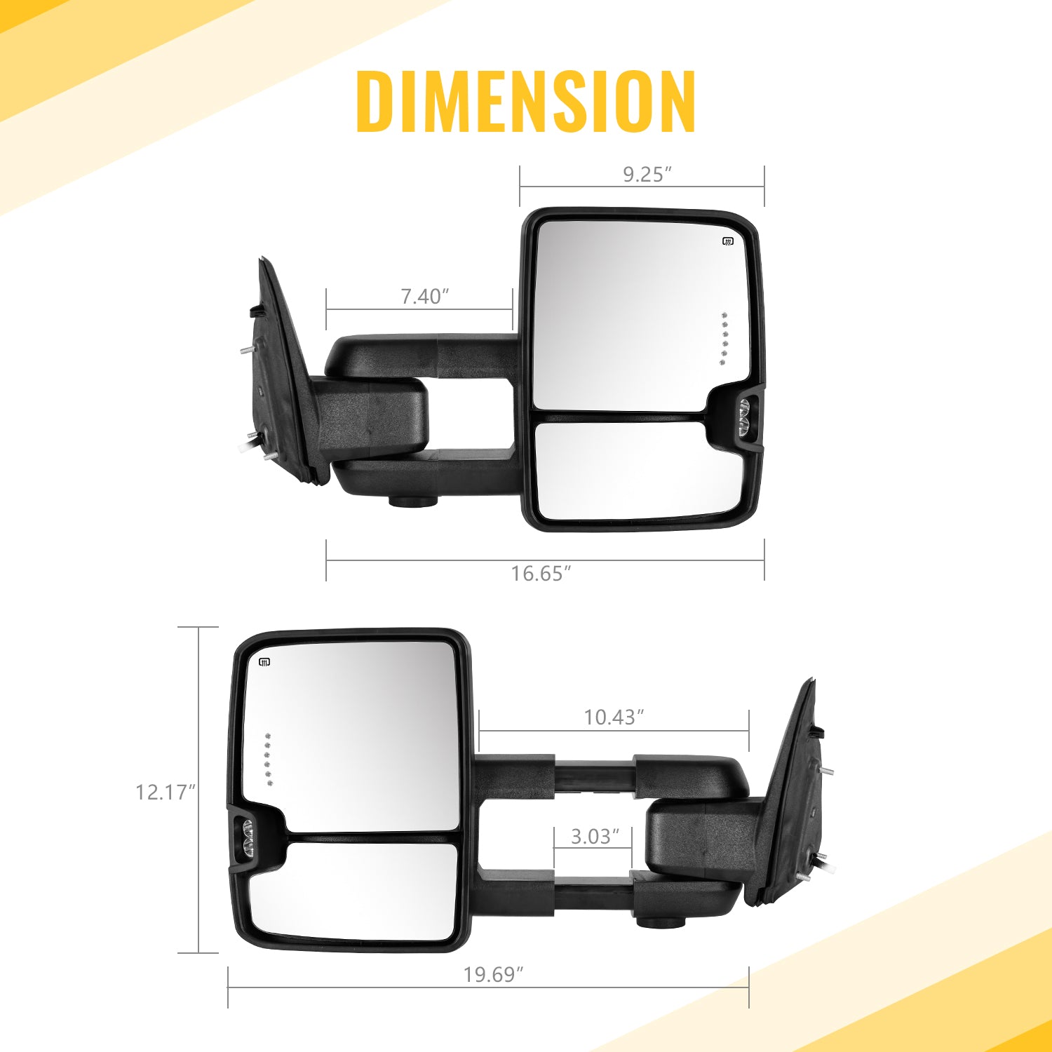 Sanooer Towing Mirror size diagram