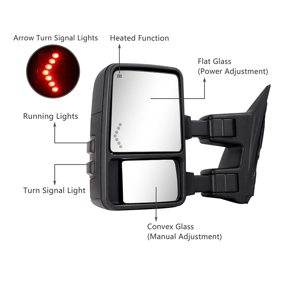 Sanooer Towing Mirrors for Ford Super Duty Truck Pickup 1999-2016 ( with 99-07 Harness Connectors)