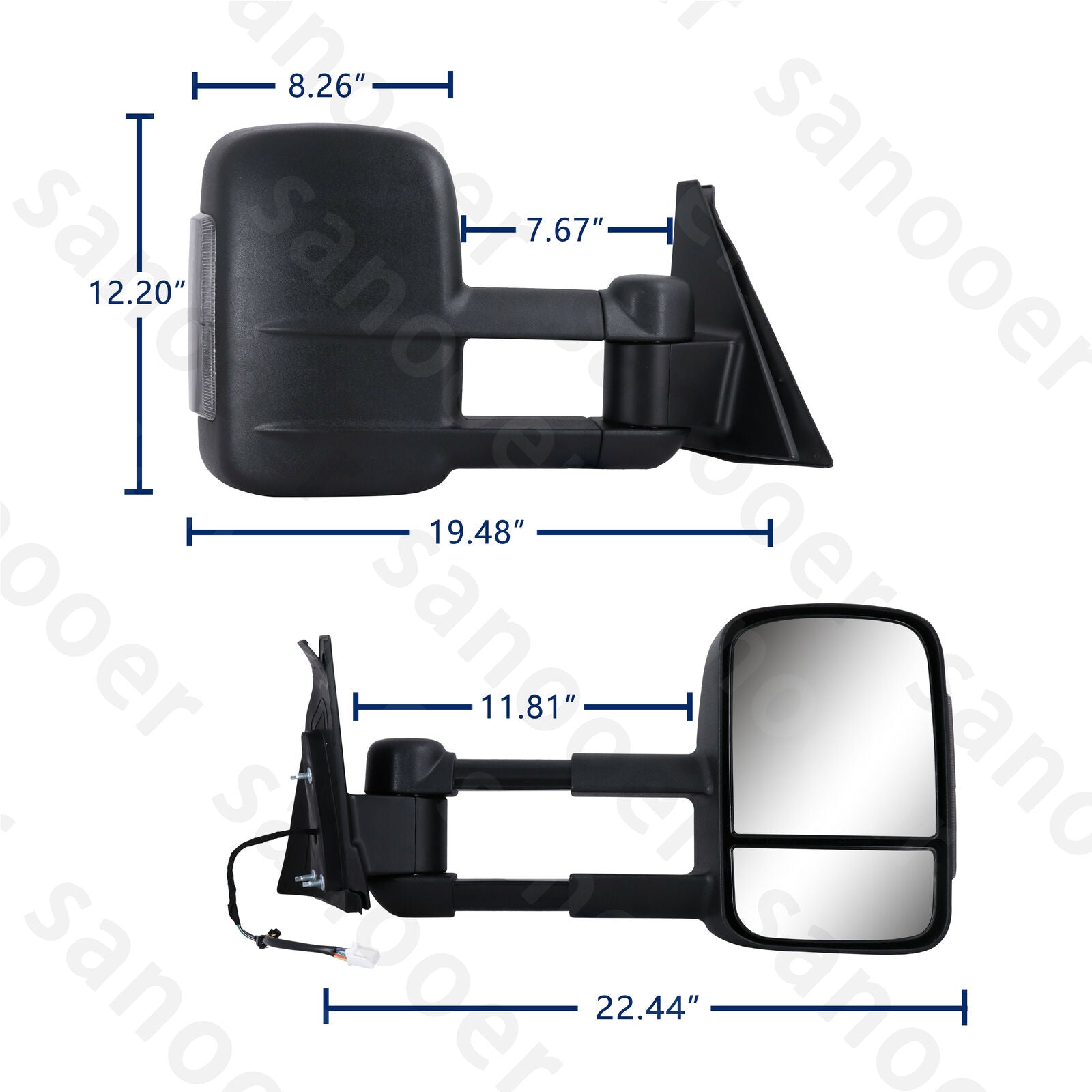 Sanooer Towing Mirrors Power Glass Smoked Signal for 2006-2019 Mitsubishi Pajero