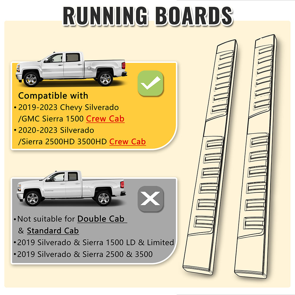 19-23-Chevy-Silverado-GMC-Sierra-1500-Crew-Cab-Side-Step-Bars-Running-Boards-Black-compatible