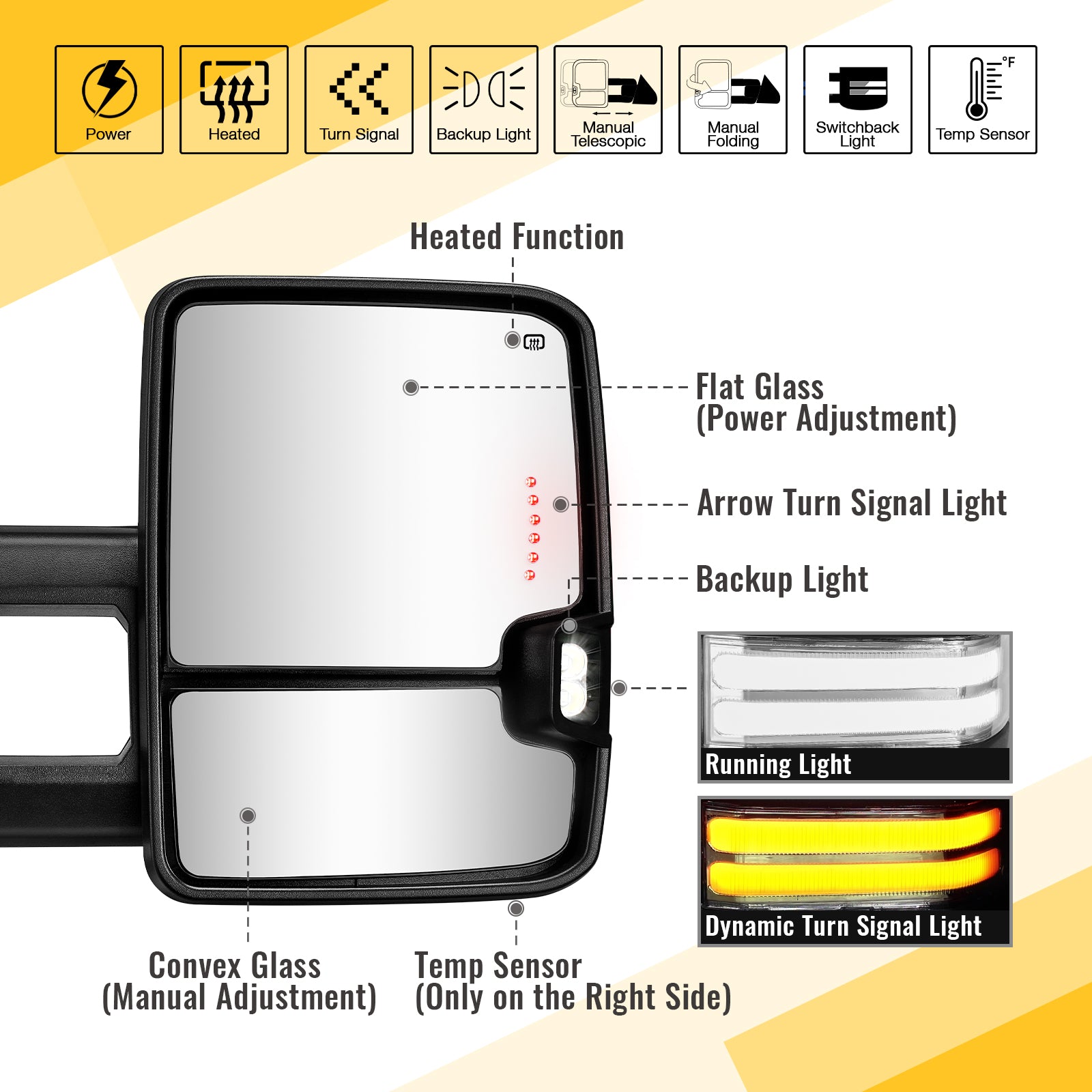 Custom Extendable Telescopic Towing Mirror for 2014 - 2019 CHEVY Silverado GMC Sierra etc.