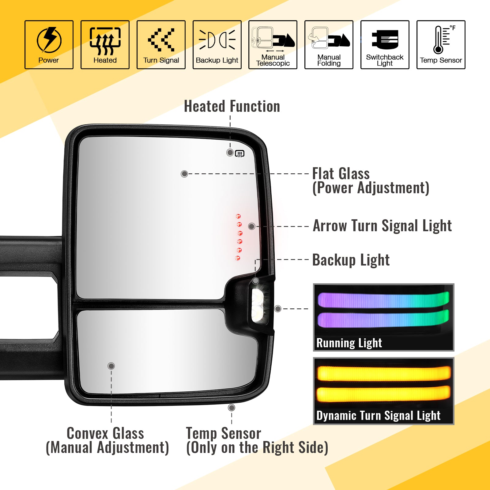 Custom Extendable Telescopic Towing Mirror for 2014 - 2019 CHEVY Silverado GMC Sierra etc.