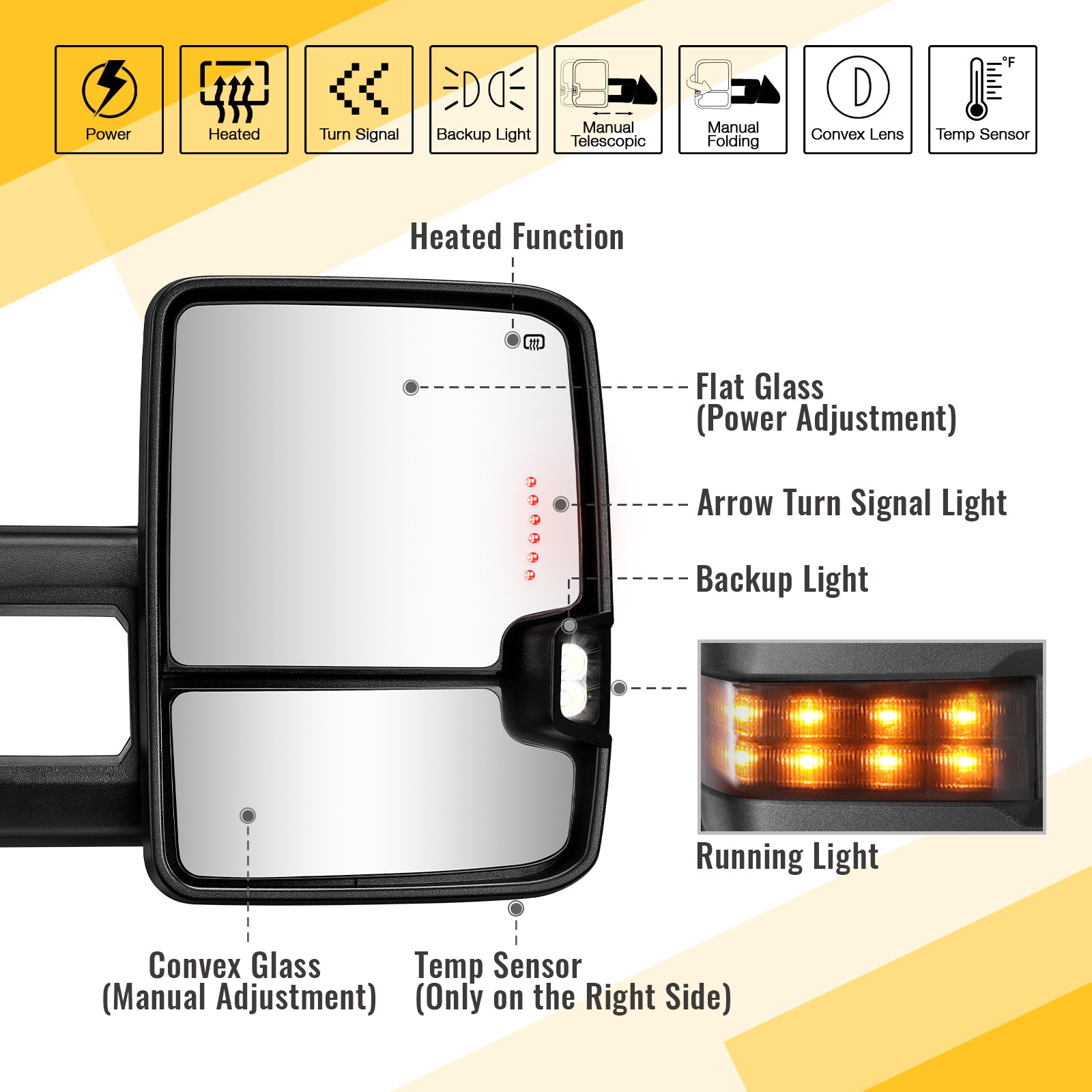 Custom Extendable Telescopic Towing Mirror for 2014 - 2019 CHEVY Silverado GMC Sierra etc.