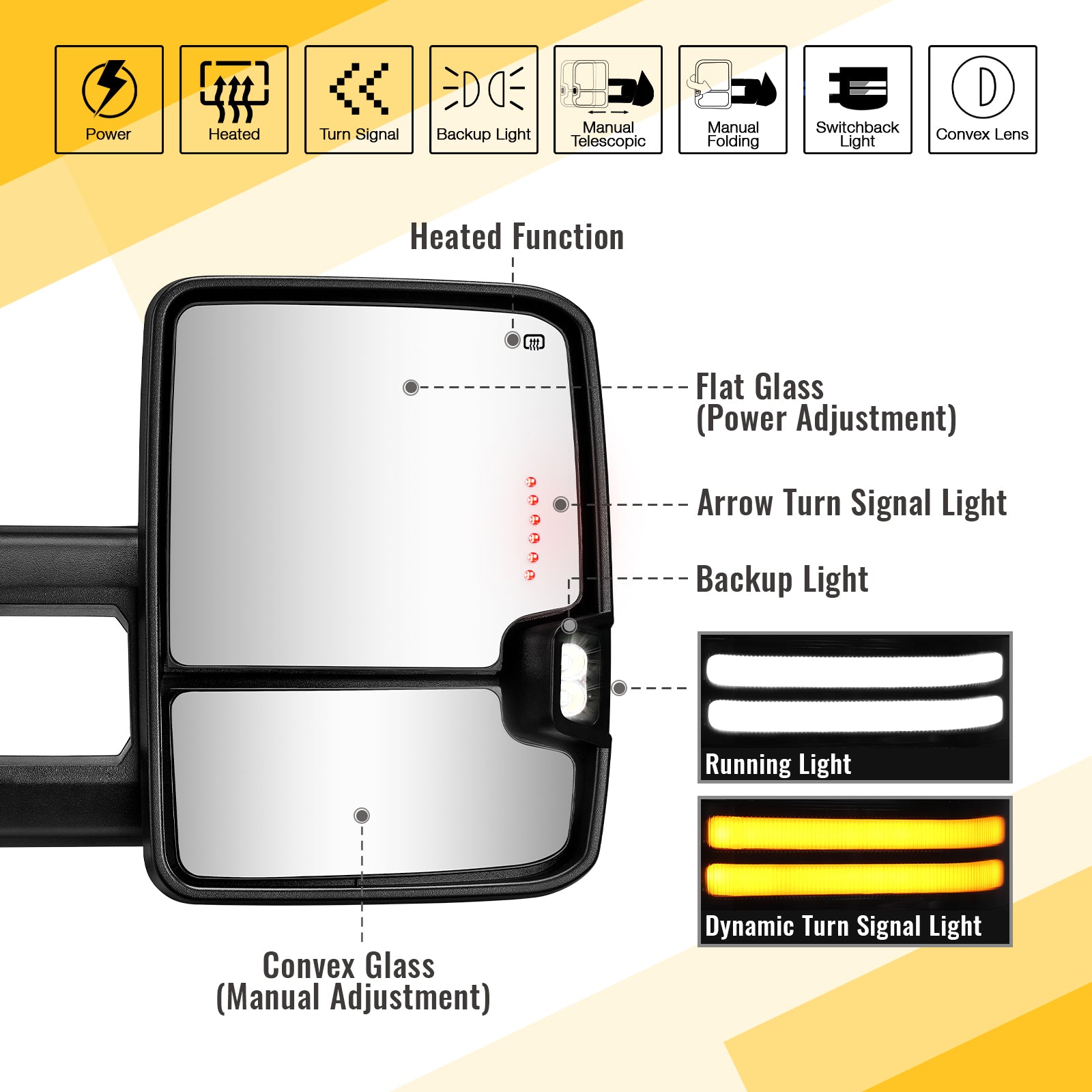 Sanooer 2007-2013 Silverado Sierra 1500 2500/3500 HD Towing Mirrors-Chrome & Switchback