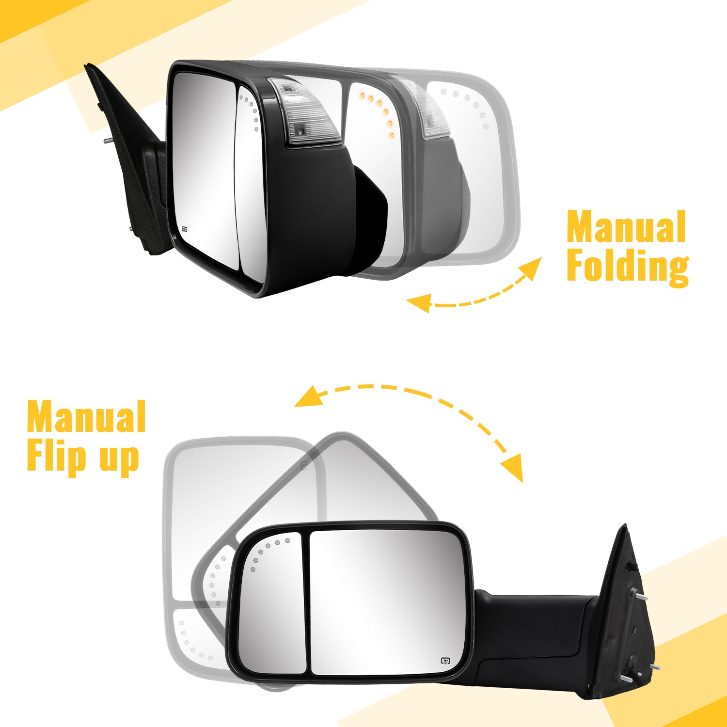 Sanooer 2009-2024 Ram 1500 2500 3500 Ram 1500 Classic Towing Mirrors-Multfunction Pair Set