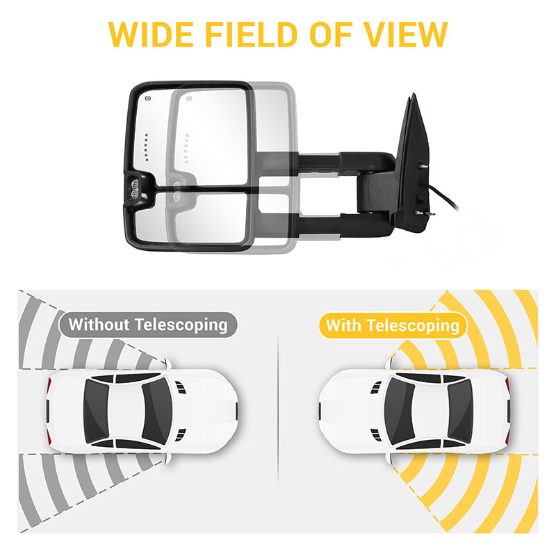 Custom Extendable Telescopic Towing Mirror for 2007 New body - 2013 Chevy Silverado GMC Sierra etc