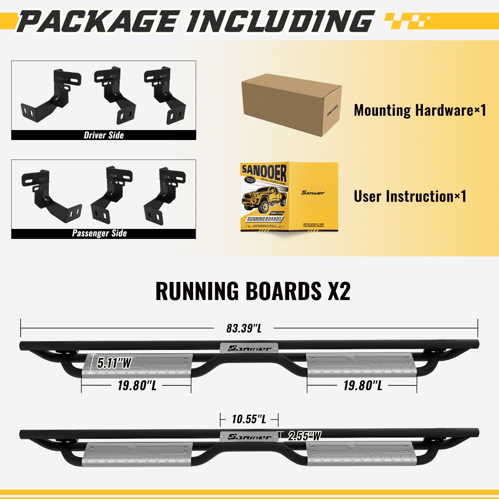Sanooer 2009-2018 RAM 1500 2010-2026 RAM 2500 3500 Crew Cab Running Boards