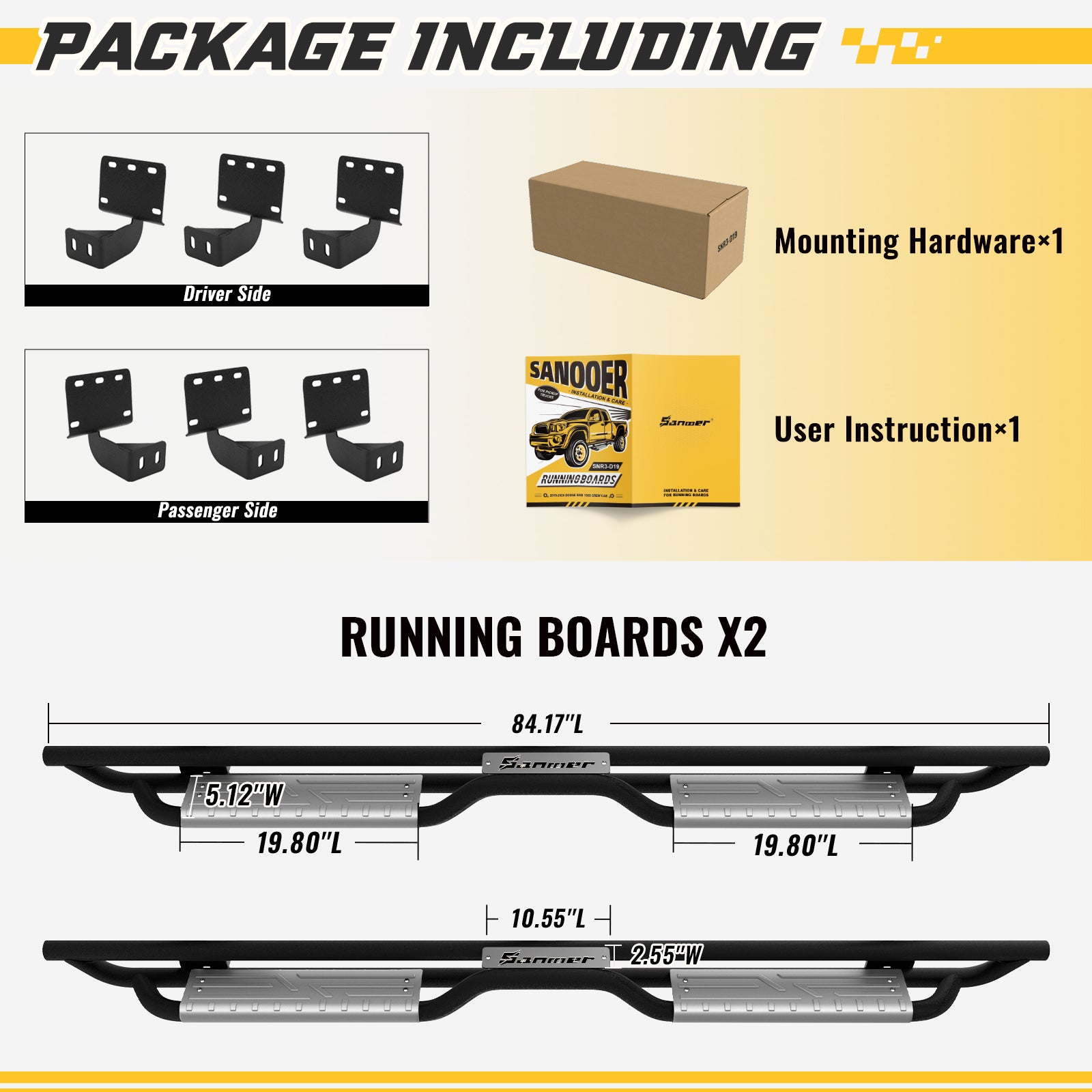 Sanooer 2019-2026 RAM 1500 Crew Cab Running Boards-New Gen