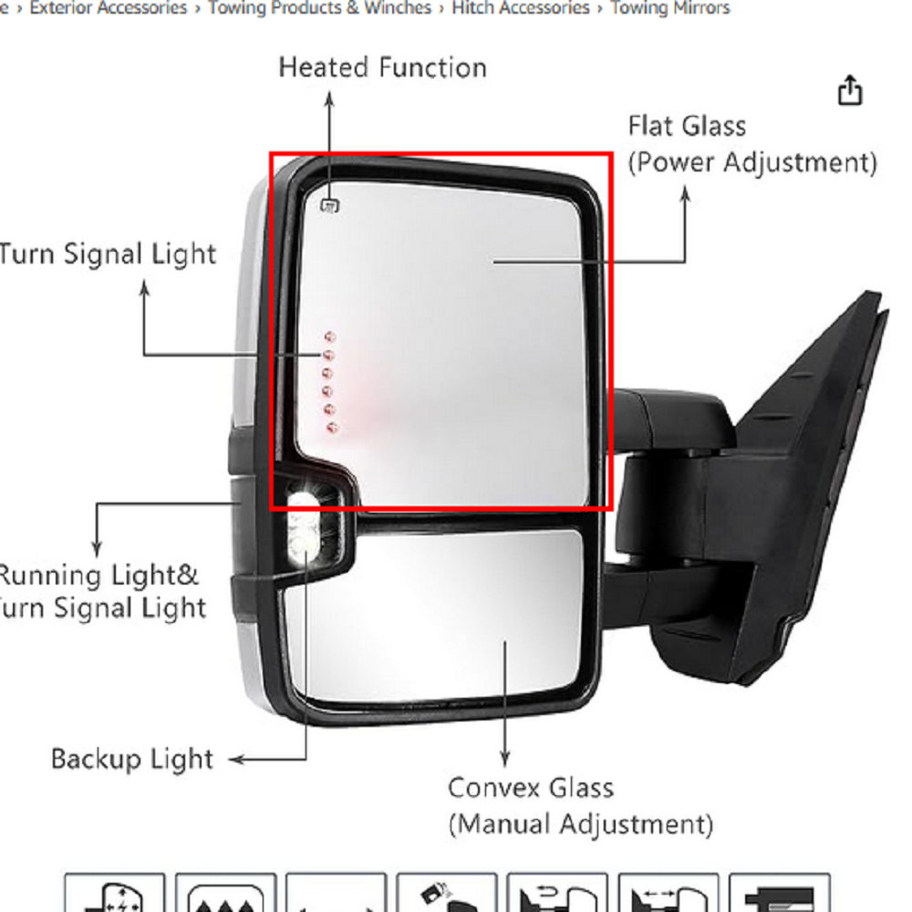 Both Side Big Mirrors and both switchback led light of Sanooer Towing Mirror