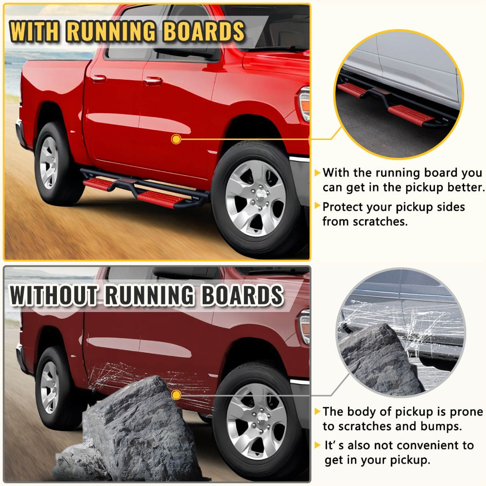 New-Gen-Running-Boards-for-09-18-RAM-1500-2500-3500-Crew-Cab-Red-on-truck
