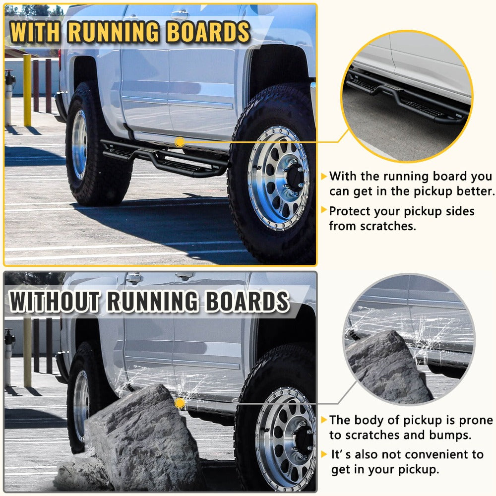 New-Gen-Running-Boards-for-2007-2018-Chevy-Silverado-Sierra-Crew-Cab-Black-on-truck