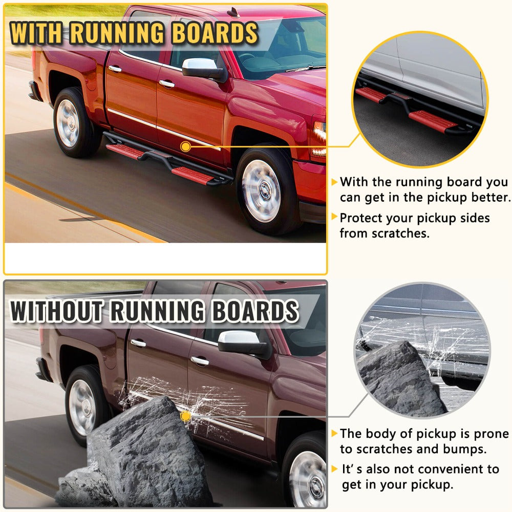 New-Gen-Running-Boards-for-2007-2018-Chevy-Silverado-Sierra-Crew-Cab-Red-on-truck