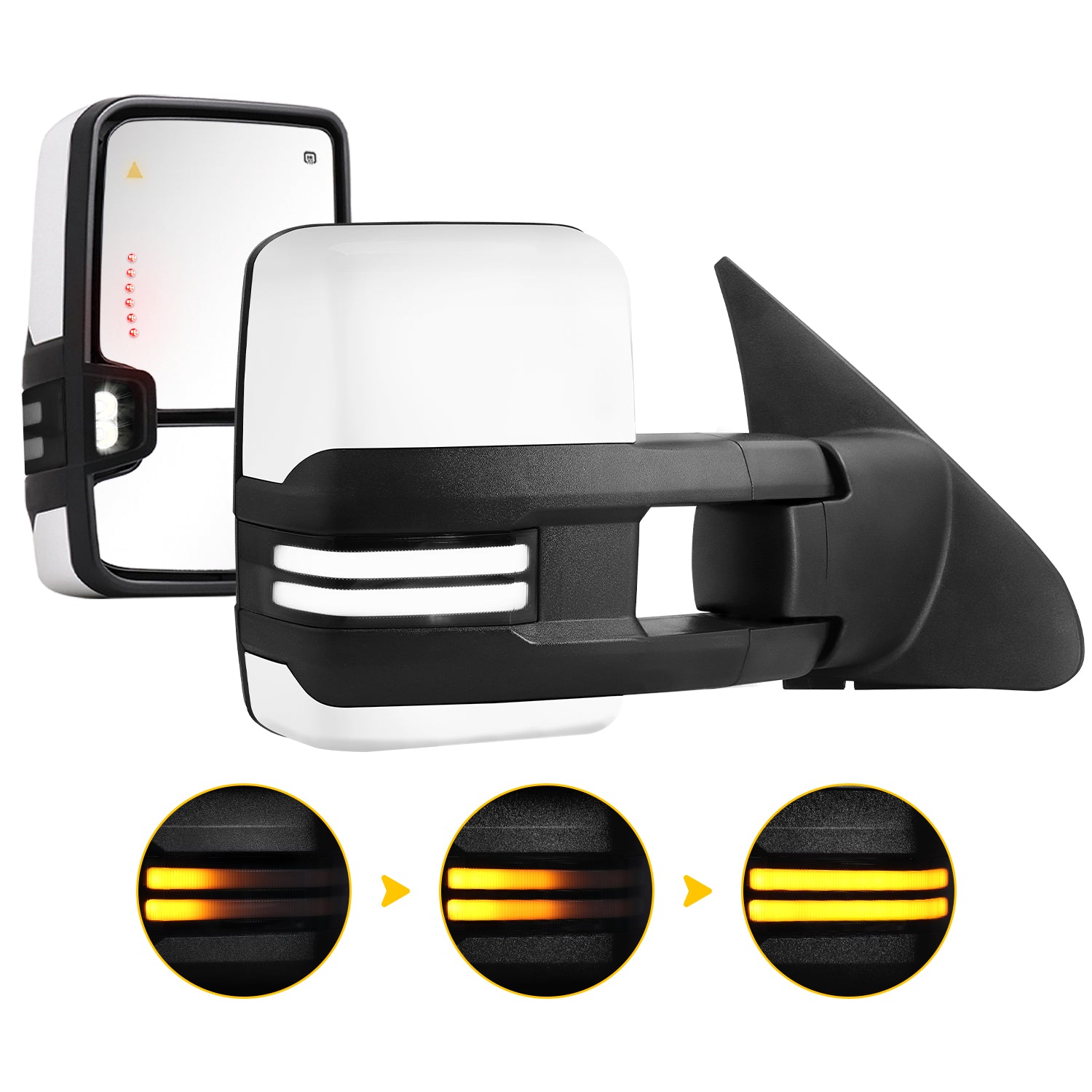 Painted White Towing Mirrors for 2007-2021 Toyota Tundra, Multifunction Pair Set