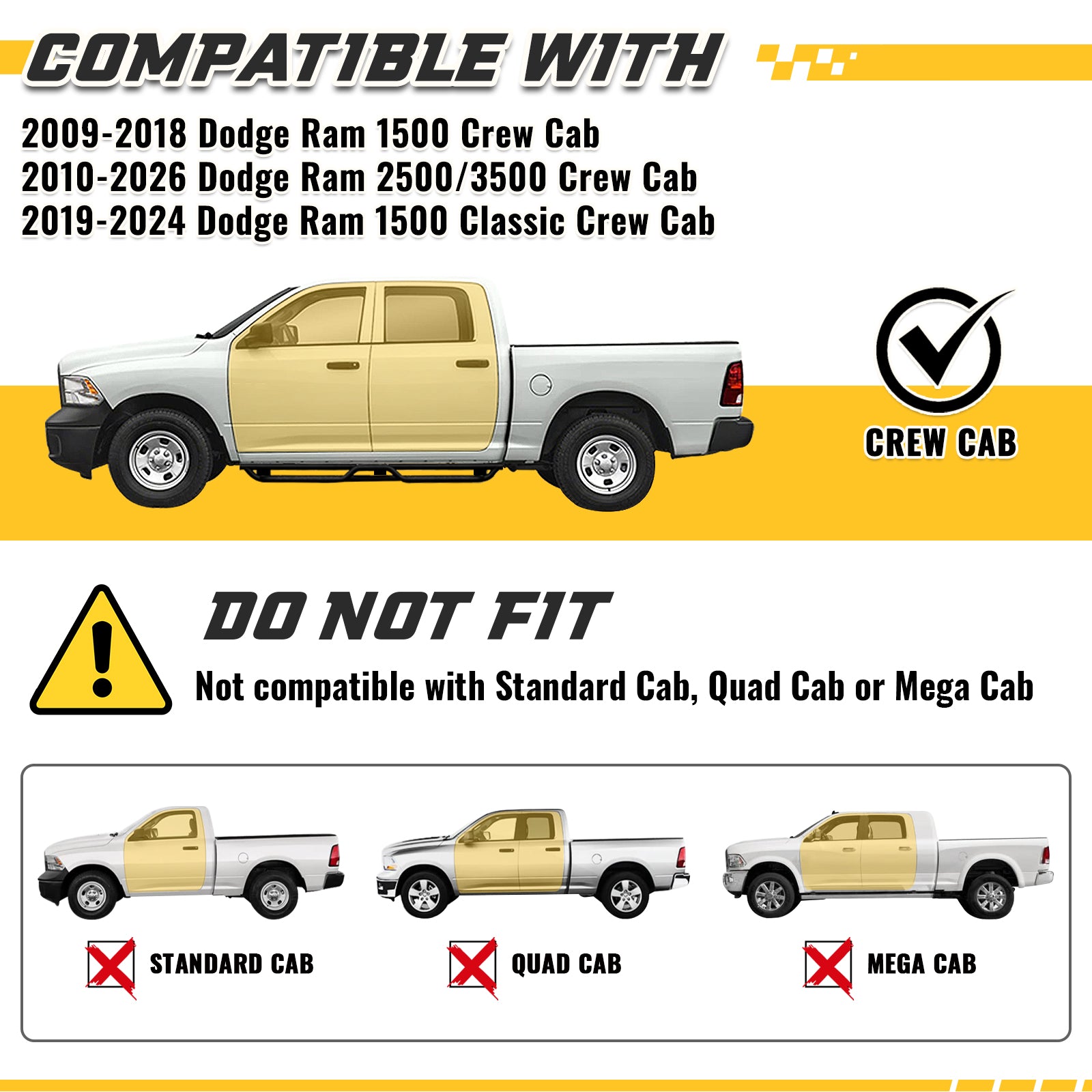 Sanooer 2009-2018 RAM 1500 2010-2026 RAM 2500 3500 Crew Cab Running Boards