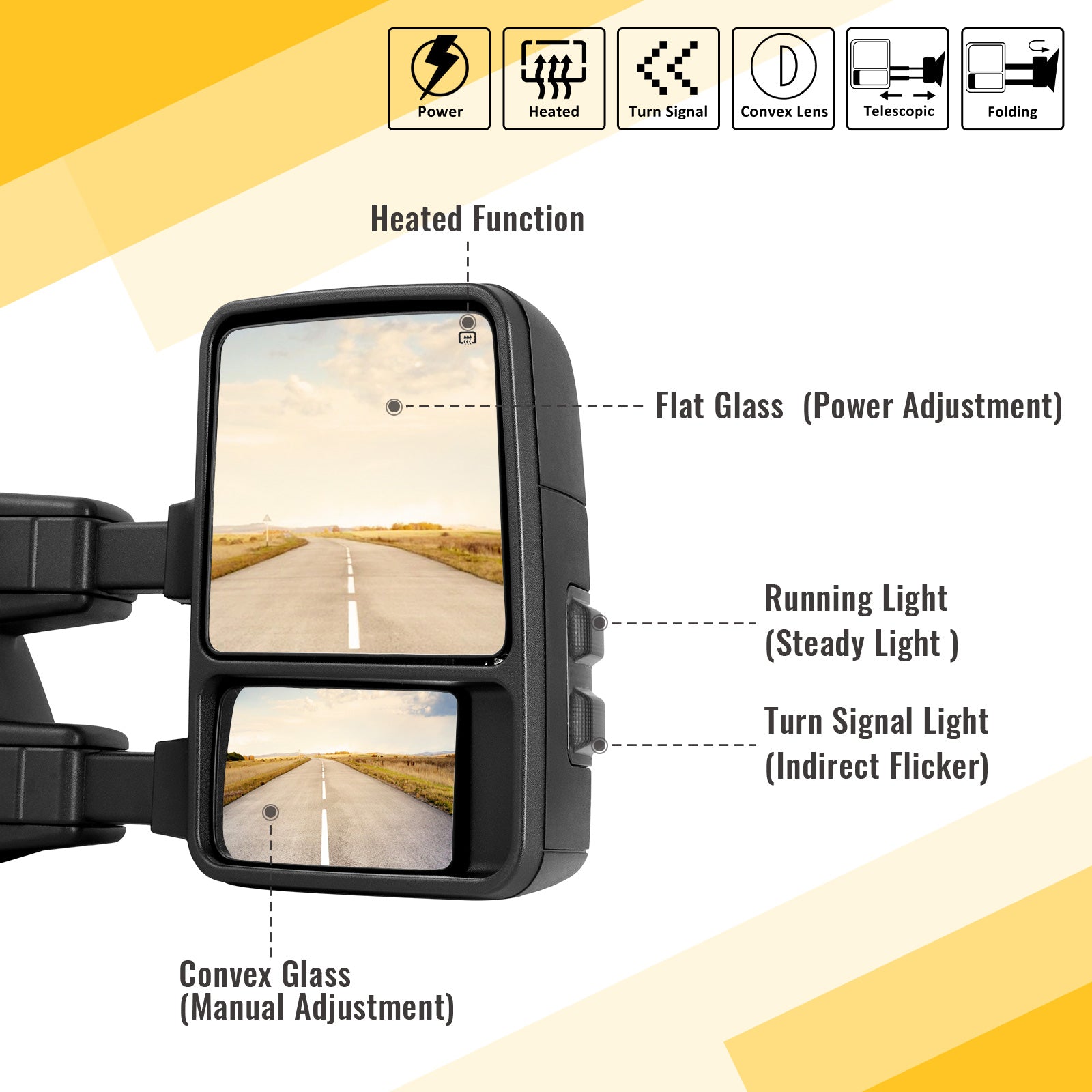Sanooer-1999-2016-F250-F350-F450-F550-Super-Duty-Extendable-Telescopic-Towing-Mirrors-Smoke Lens-functions