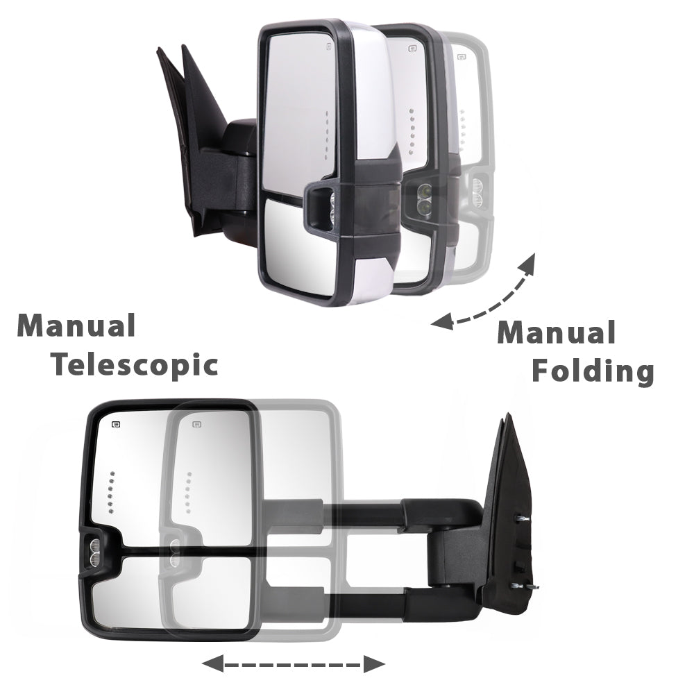 Sanooer-2003-2007-Chevy-Silverado-Suburban-Avalanche-Tahoe-GMC-Sierra-Yukon-Basic-Silver-Painted-Towing-Mirrors-Multifunction-Pair-Set-manual-telescopic-folding