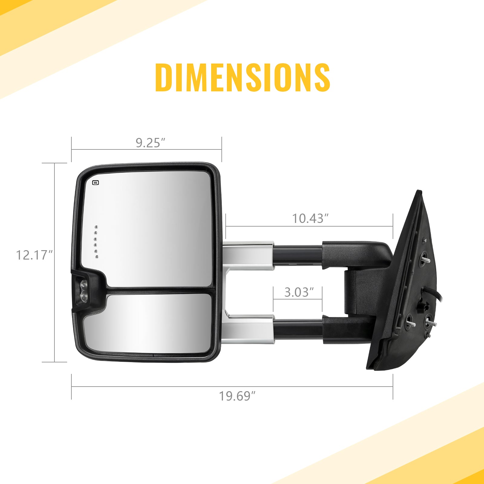 Sanooer Towing Mirror size diagram