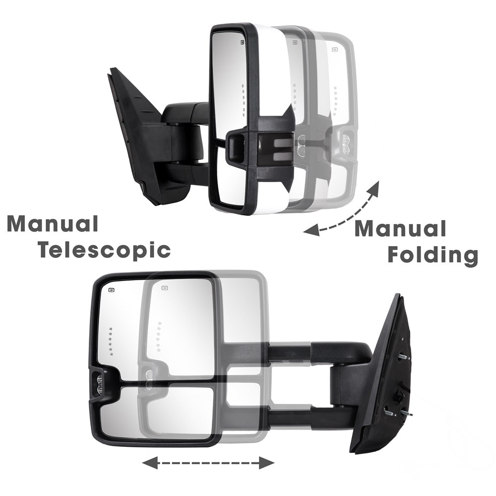 Extendable Telescopic Towing Mirrors for 2007-2014 Chevy Silverado GMC Sierra Multifunction Pair Set