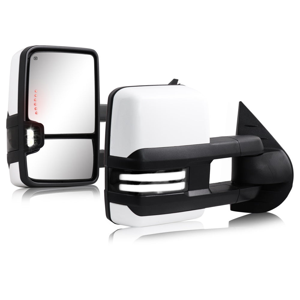Sanooer-2007-2014-Chevy-Silverado-GMC-Sierra-Extendable-Telescopic-Paint-White-Switchback-Towing-Mirrors-Multifunction-Pair-Set