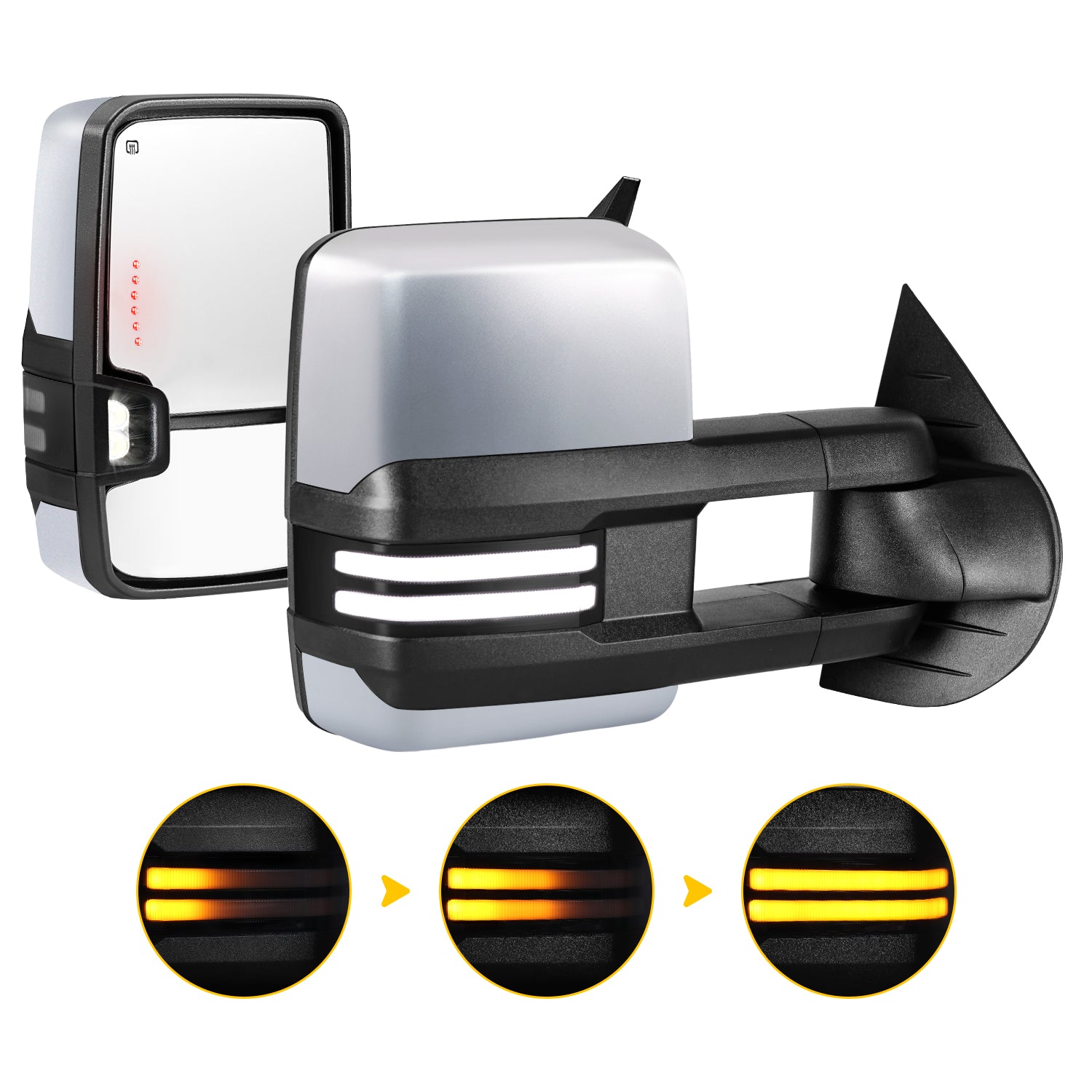 Sanooer 2007-2014 Chevy Silverado GMC Sierra Paint Silver Switchback Towing Mirror