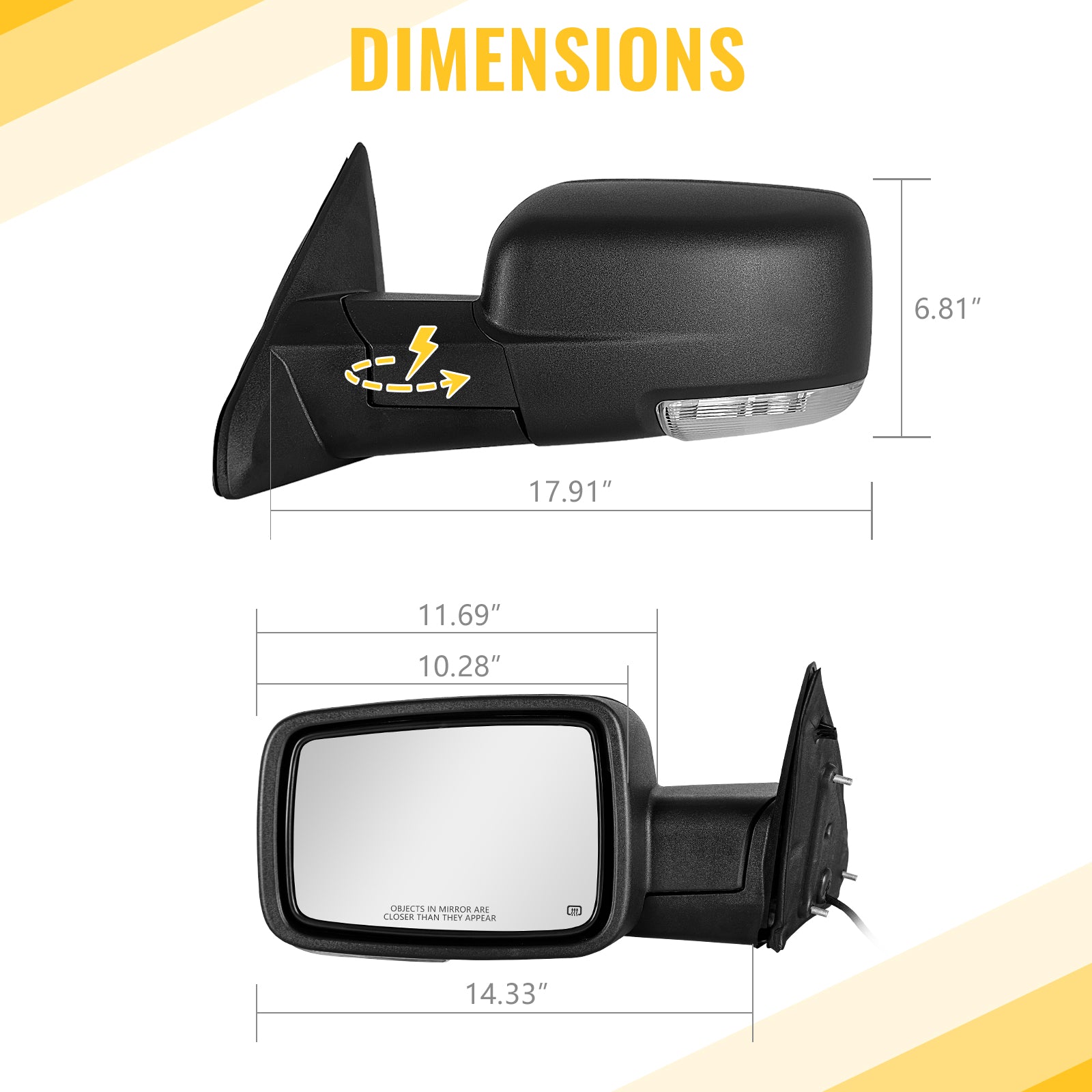 Sanooer Towing Mirror size diagram