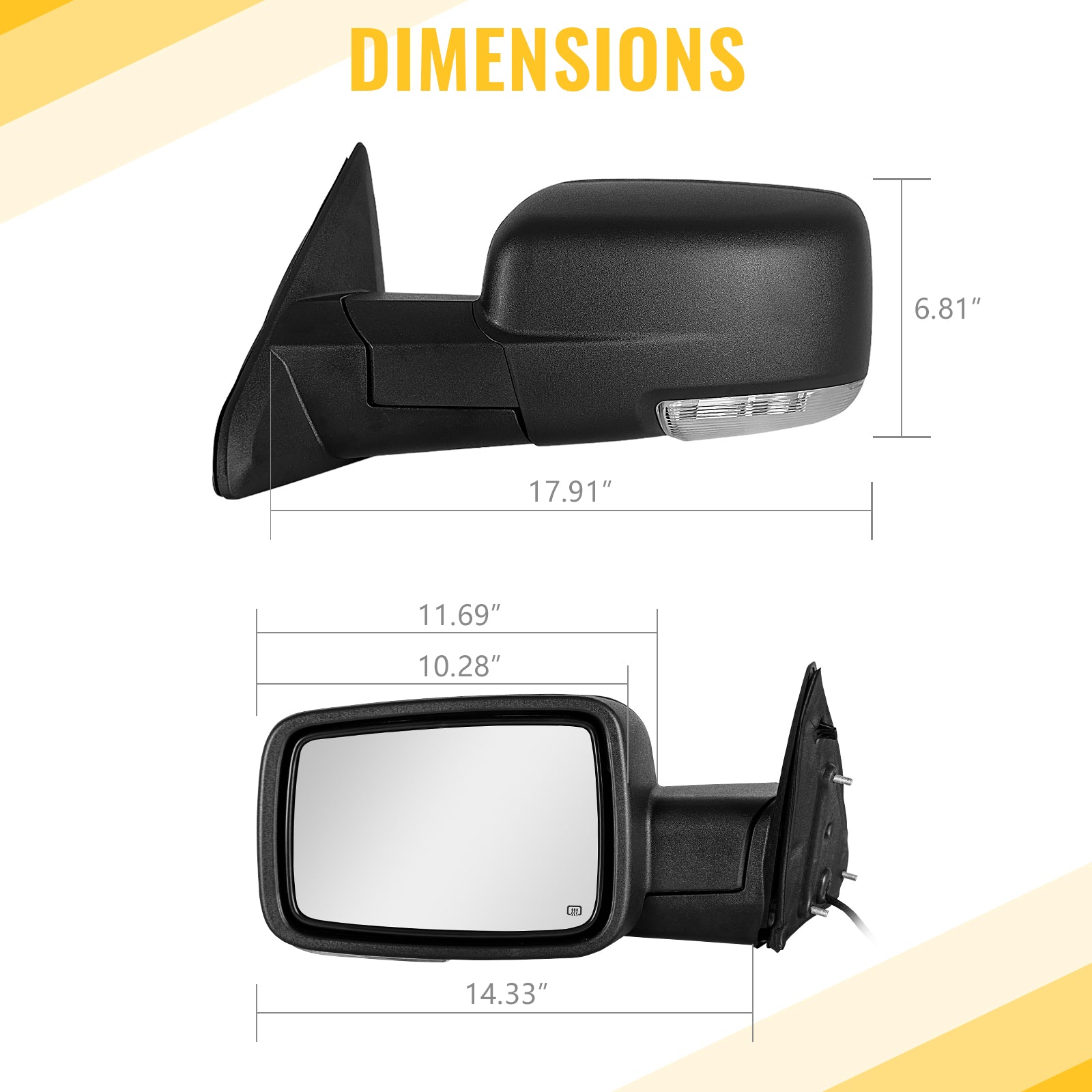 Sanooer Towing Mirror size diagram